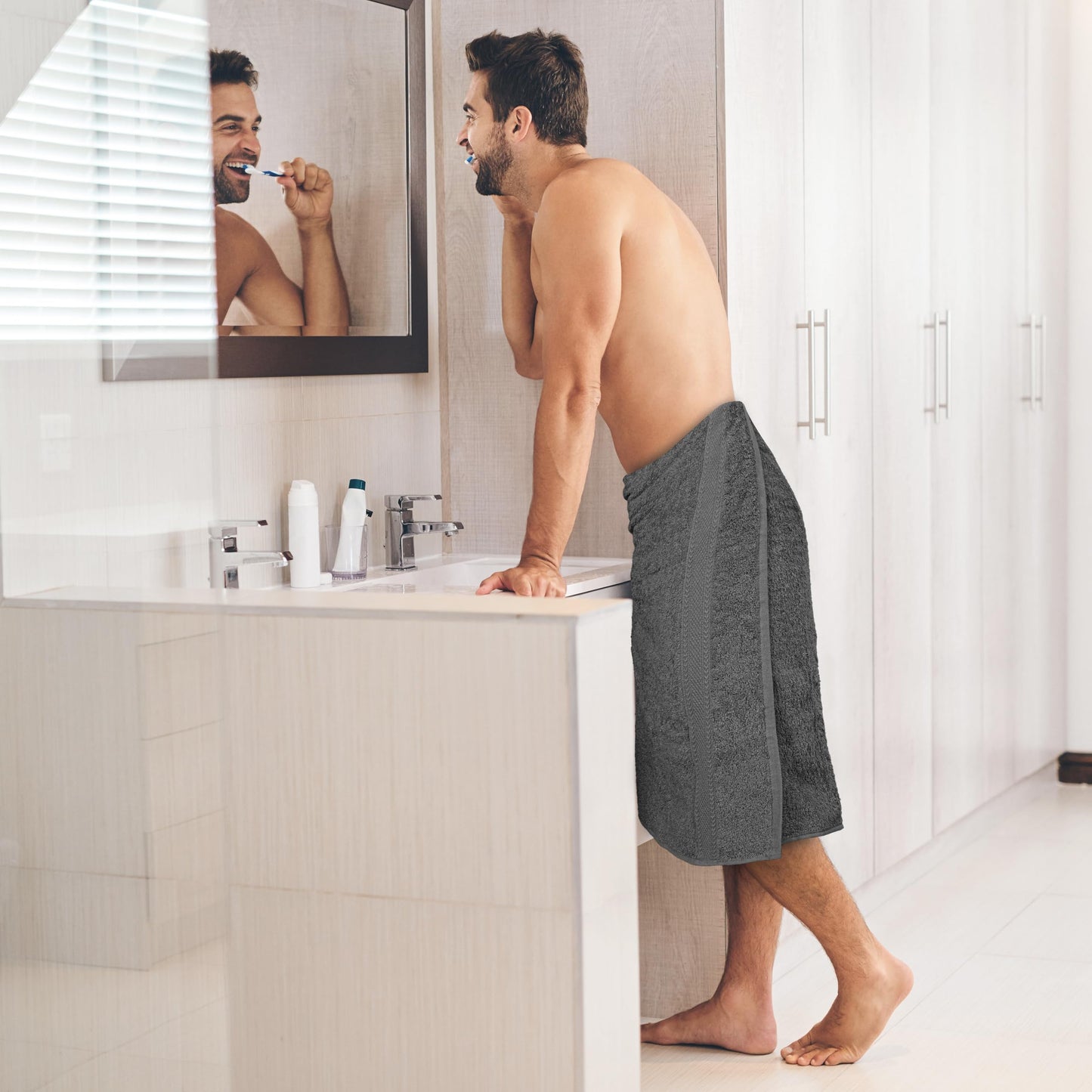 TEXCRAFT Large Bath Towels Set of 6 – 100% Cotton Terry – 24" x 50" – Quick Dry, Soft & Highly Absorbent – Grey Towels for Bathroom, Gym, Spa, Pool & Daily Use