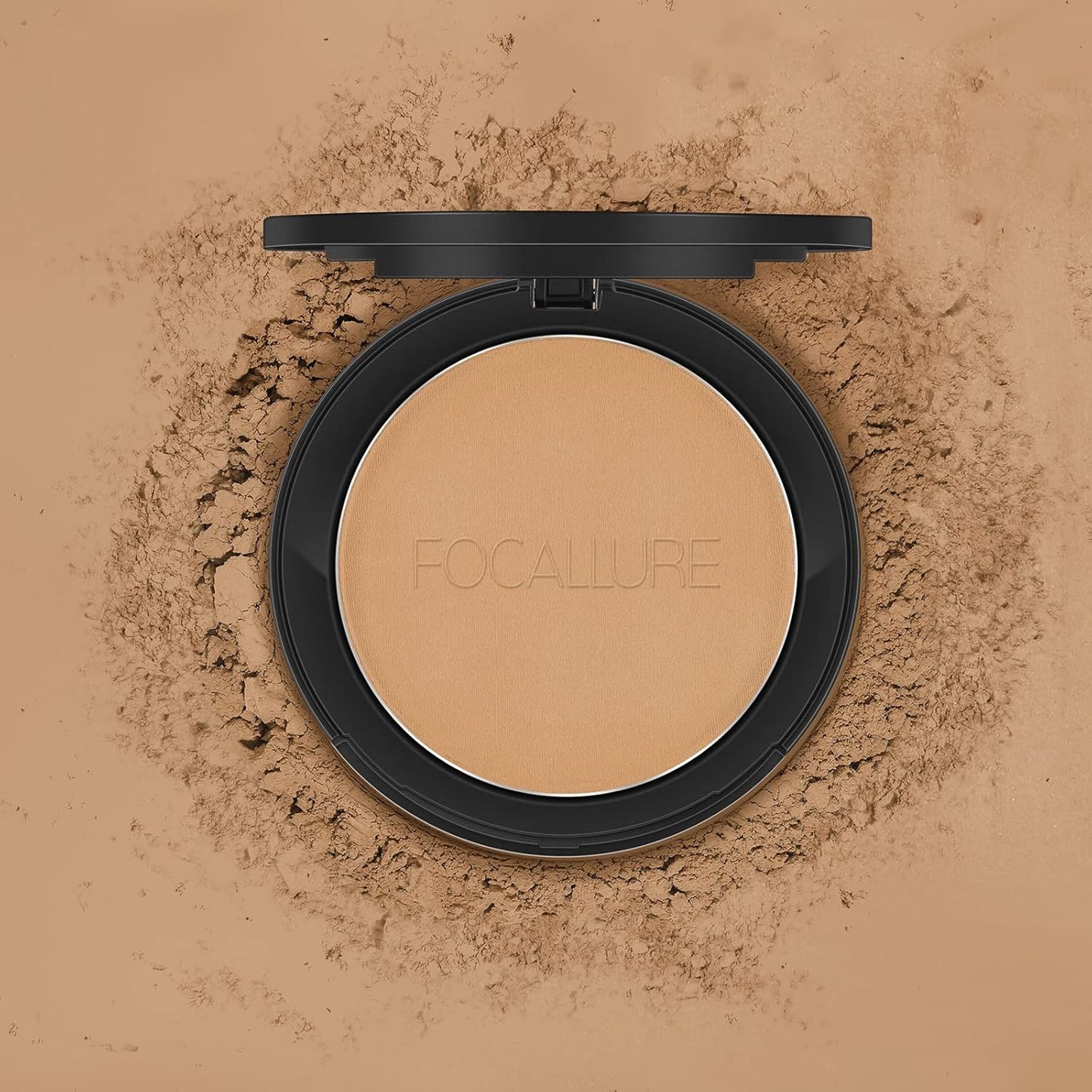 FOCALLURE Flawless Pressed Powder - Control Shine & Smooth Complexion | Long-Lasting Matte Finish, Nude Compact