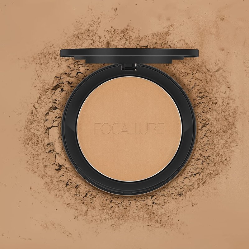 FOCALLURE Flawless Pressed Powder - Control Shine & Smooth Complexion | Long-Lasting Matte Finish, Nude Compact