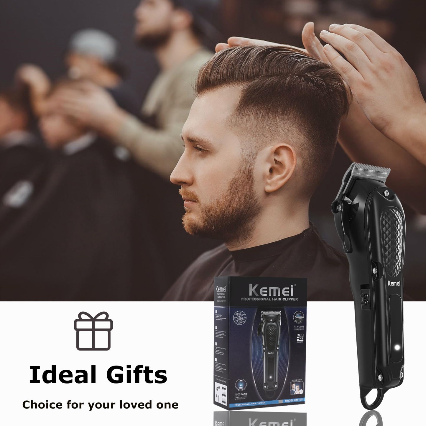 KEMEI Professional Hair Clippers for Men, Cordless & Corded Barber Hair Cutting Clipper, Rechargeable Beard Trimmer for Barbers/Home Use