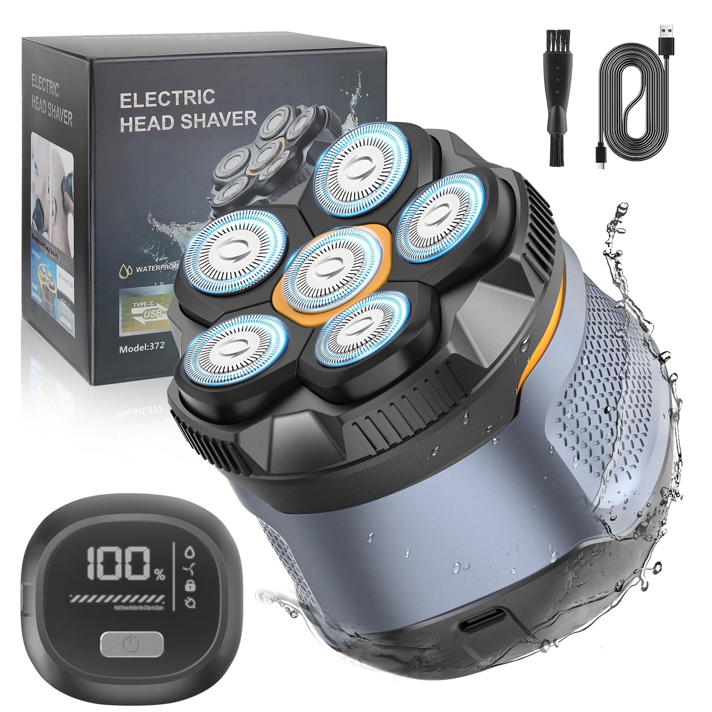 6D Electric Head Shaver for Men, Magnetic Wet & Dry Razor Electric Razor Hair Trimmer, IPX6 Waterproof, LED Display, Rechargeable Cordless Grooming Kit
