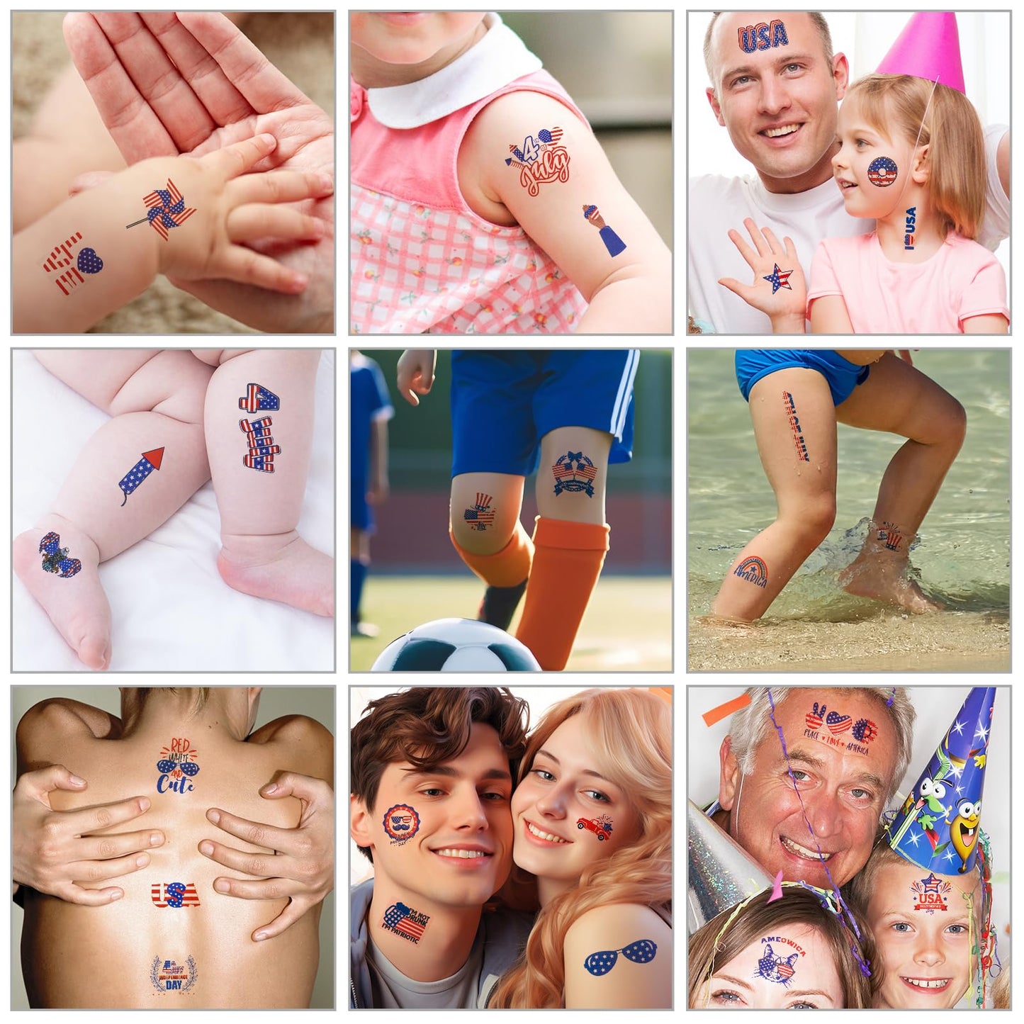 toututu 100PCS 4th of July Temporary Tattoos, Fourth of July America Flag Red White &Blue Face Patriotic Tattoo Stickers,250th Anniversary Party in the USA Memorial Independence Labor Day Accessories