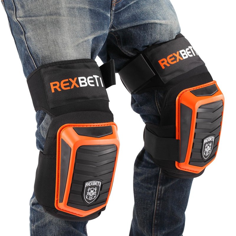REXBETI New Upgraded Knee Pads for Work, Construction Knee Pads for Men, Heavy Duty Comfortable Anti-Slip Foam Gel Knee Pads for Gardening Flooring and Cleaning, Extra 4 Extension Straps, Orange