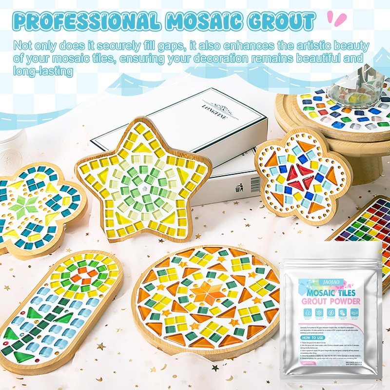 JAOJAO 10.6Oz Mosaic Grout Powder Mosaic Grout for Crafts White Unsanded Ceramic Tile Grout Essential for Handmade Grouting Use to Handmade Coasters, Candlesticks, Pen Holders, Vases