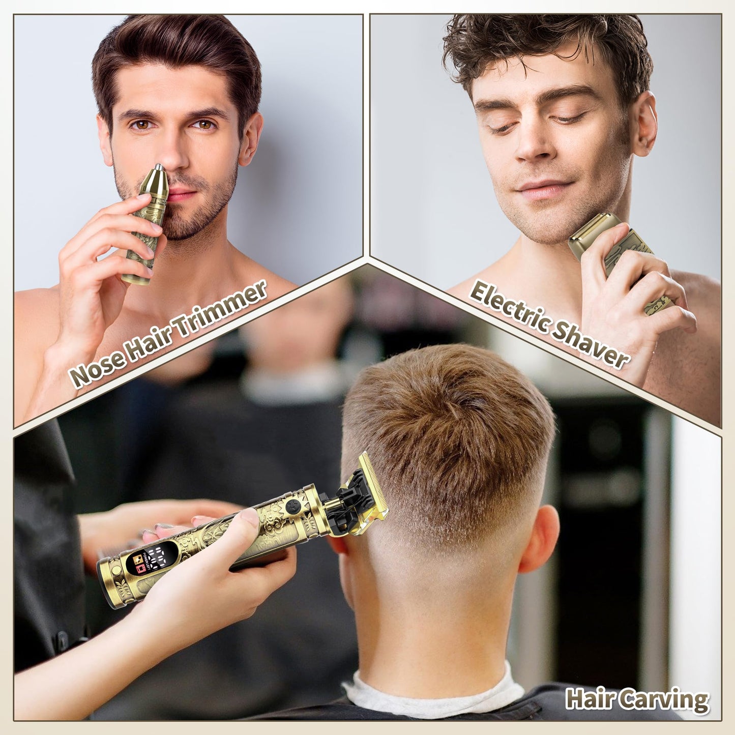 Electric Foil Shaver for Men, T-Blade Beard Trimmer Razor Nose Hair Trimmer Set, Cordless Rechargeable Beard Trimmers Professional Hair Clippers Kit with LCD, Gifts for Men Him Dad Fathers Day
