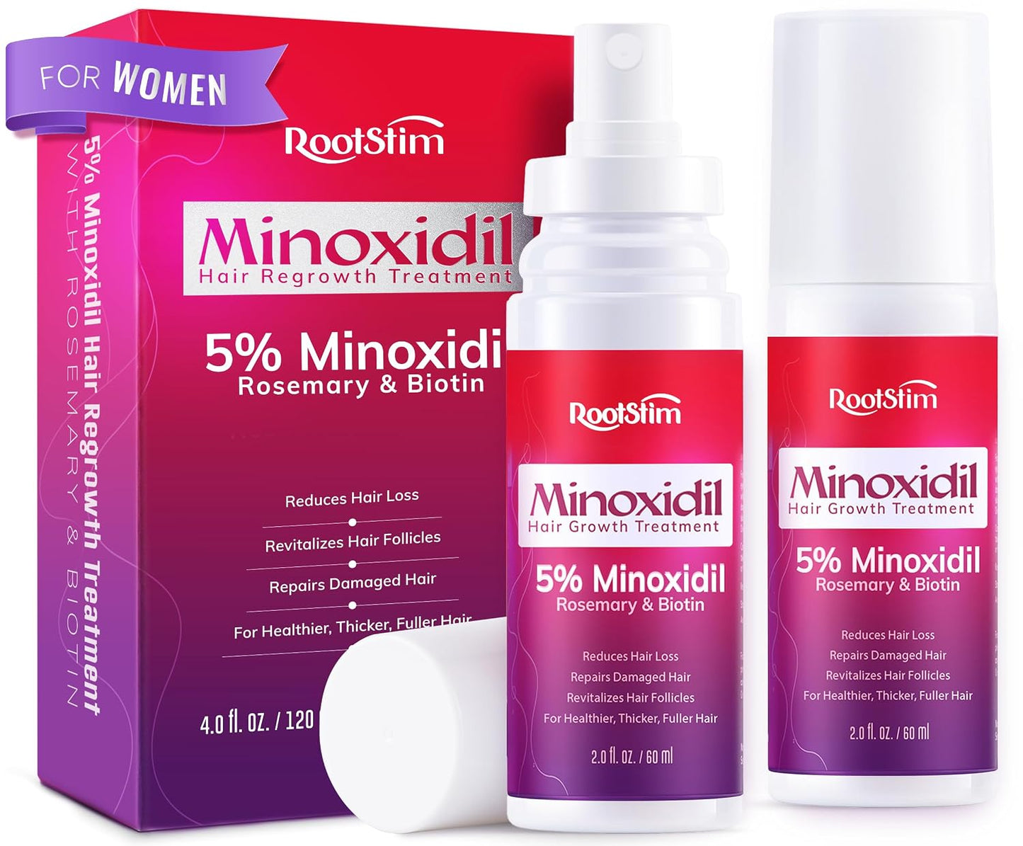 **Women's 5% Minoxidil Hair Growth Spray - Extra Strength with Rosemary & Biotin | 3-Pack, 60ML Each**