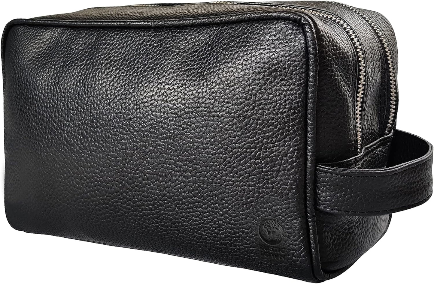 Full Grain Leather Travel Toiletry Bag - Rustic Town Cosmetic Organizer | Dark Brown