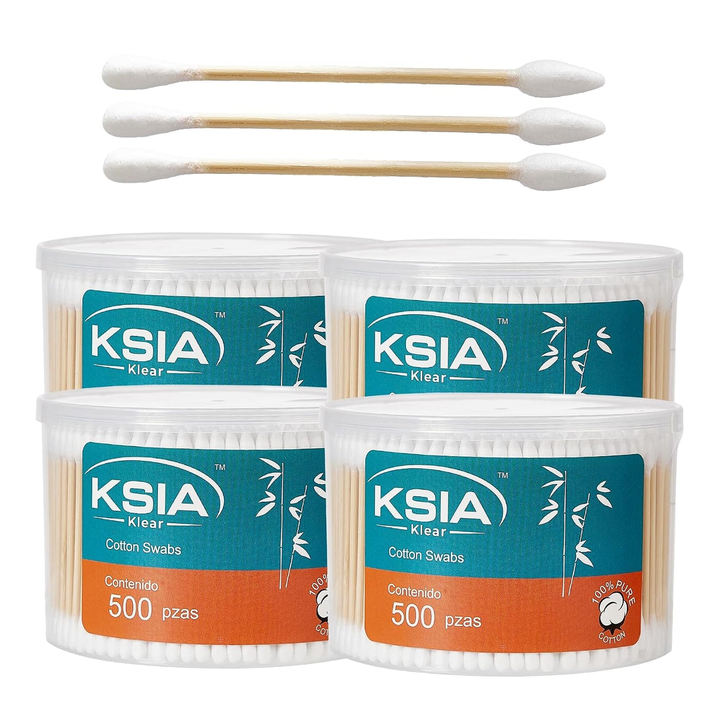 Klear Cotton Swabs - 500 Count Double Tipped Cotton Buds with Pointed & Round Tips | Strong Wooden Sticks for Ears, Makeup, Personal Care