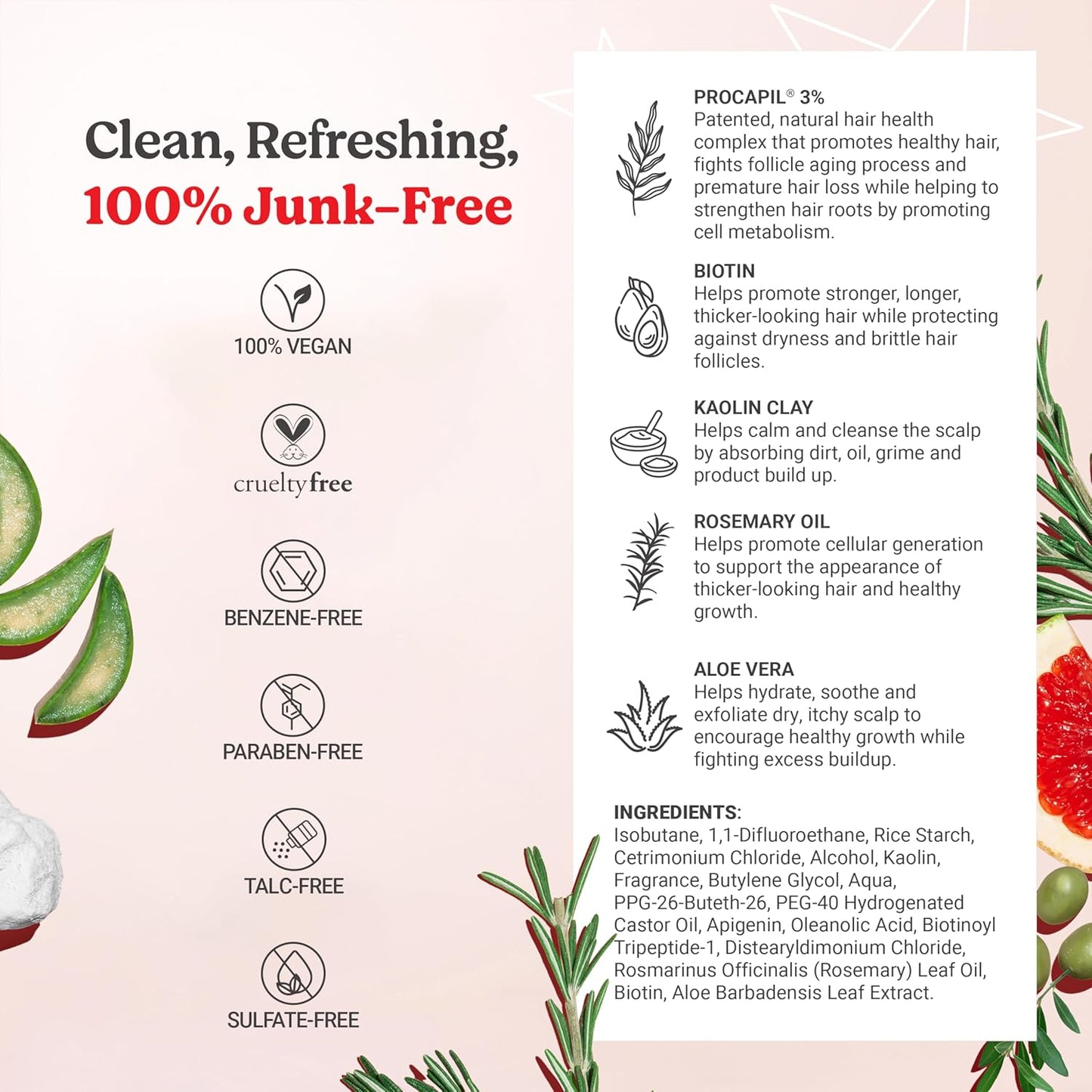 HAIRtamin Peptide Dry Shampoo for Women - Volumizing Texture Spray for All Hair Types | Procapil 3% Biotin & Rosemary Oil