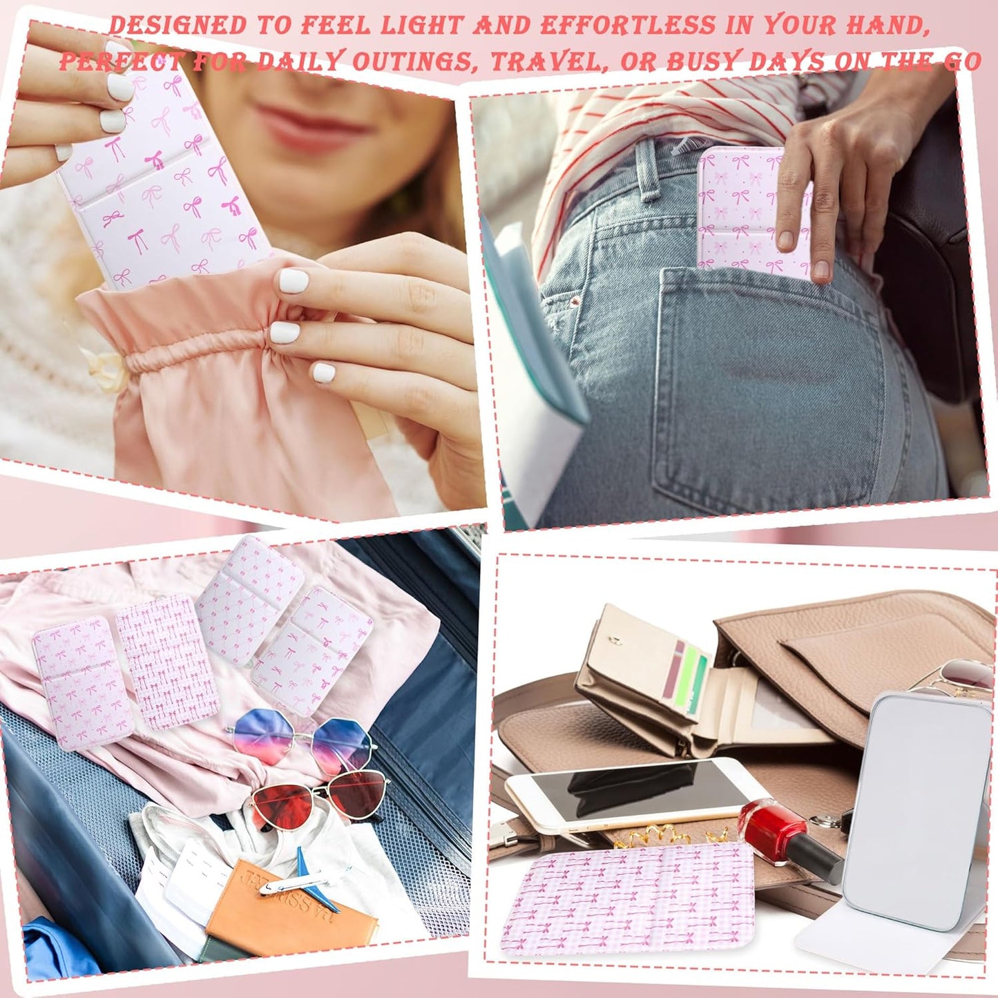 Compact Folding Mirrors - 16 Pcs Pink Bow Mini Travel Mirrors for Women | Handheld Pocket Size
