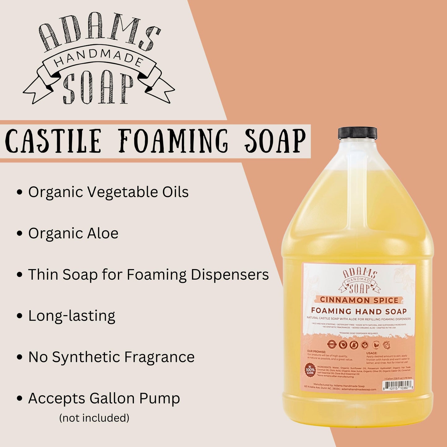 Adams Handmade Soap Liquid Foaming Soap 1 Gal
