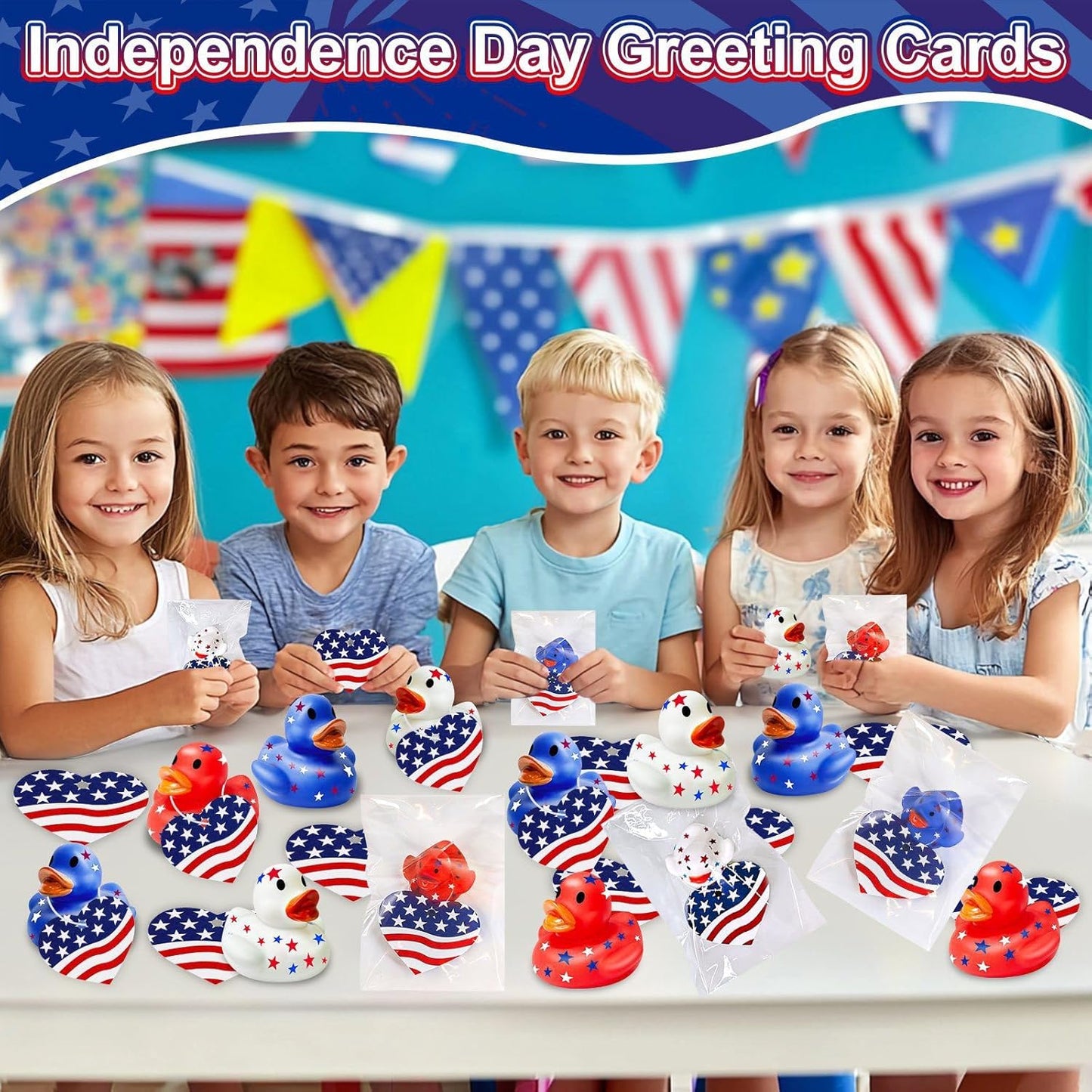 Patriotic Rubber Ducks - 24 Pack Mini Squeak Toys for 4th of July | Red, White & Blue Party Favors