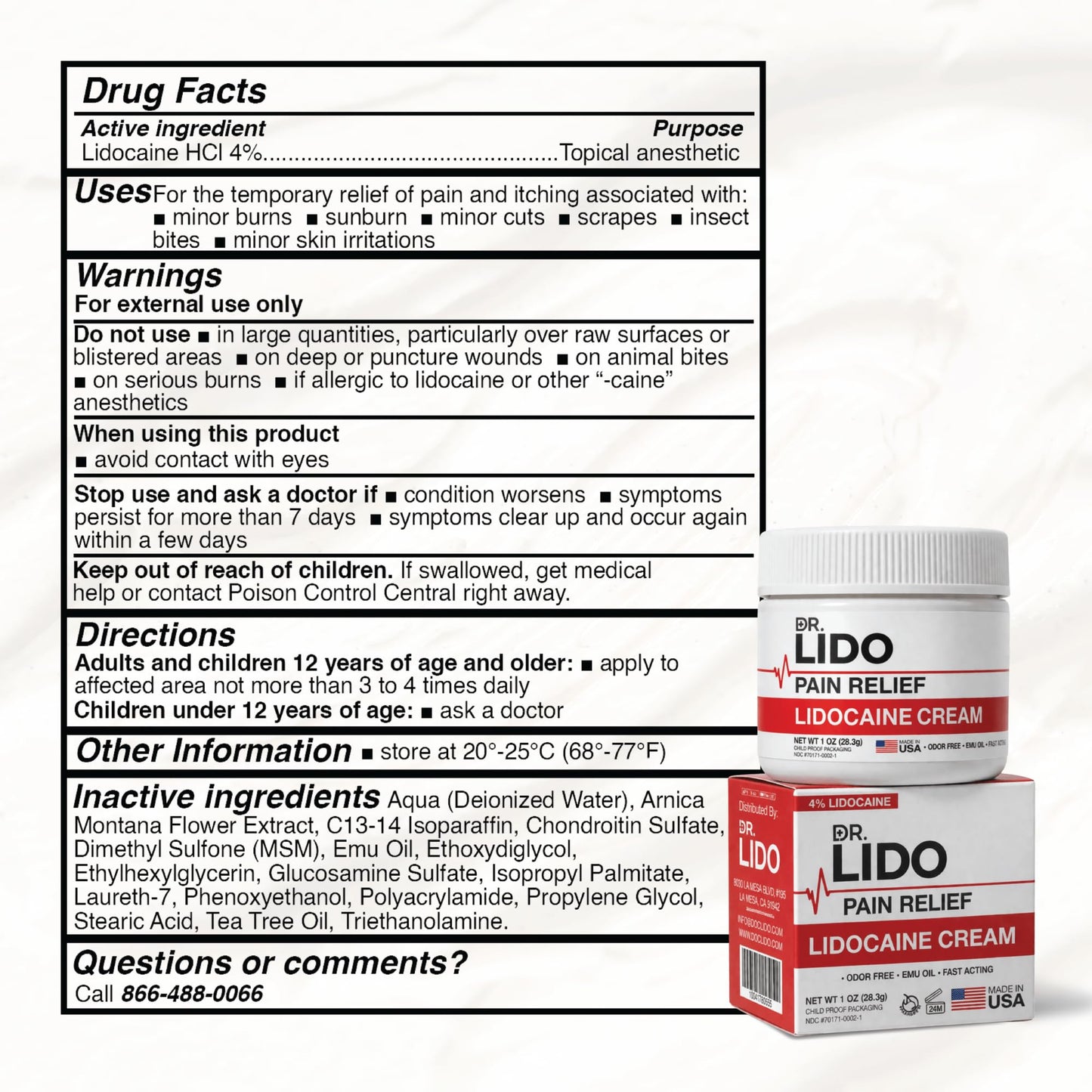 DR LIDO Lidocaine Pain Relief Cream - Lidocaine Cream 4% for Temporary Pain and Itch Relief, Minor Burns, Sunburn, Minor Cuts, Scrapes and Insect Bites - 1oz