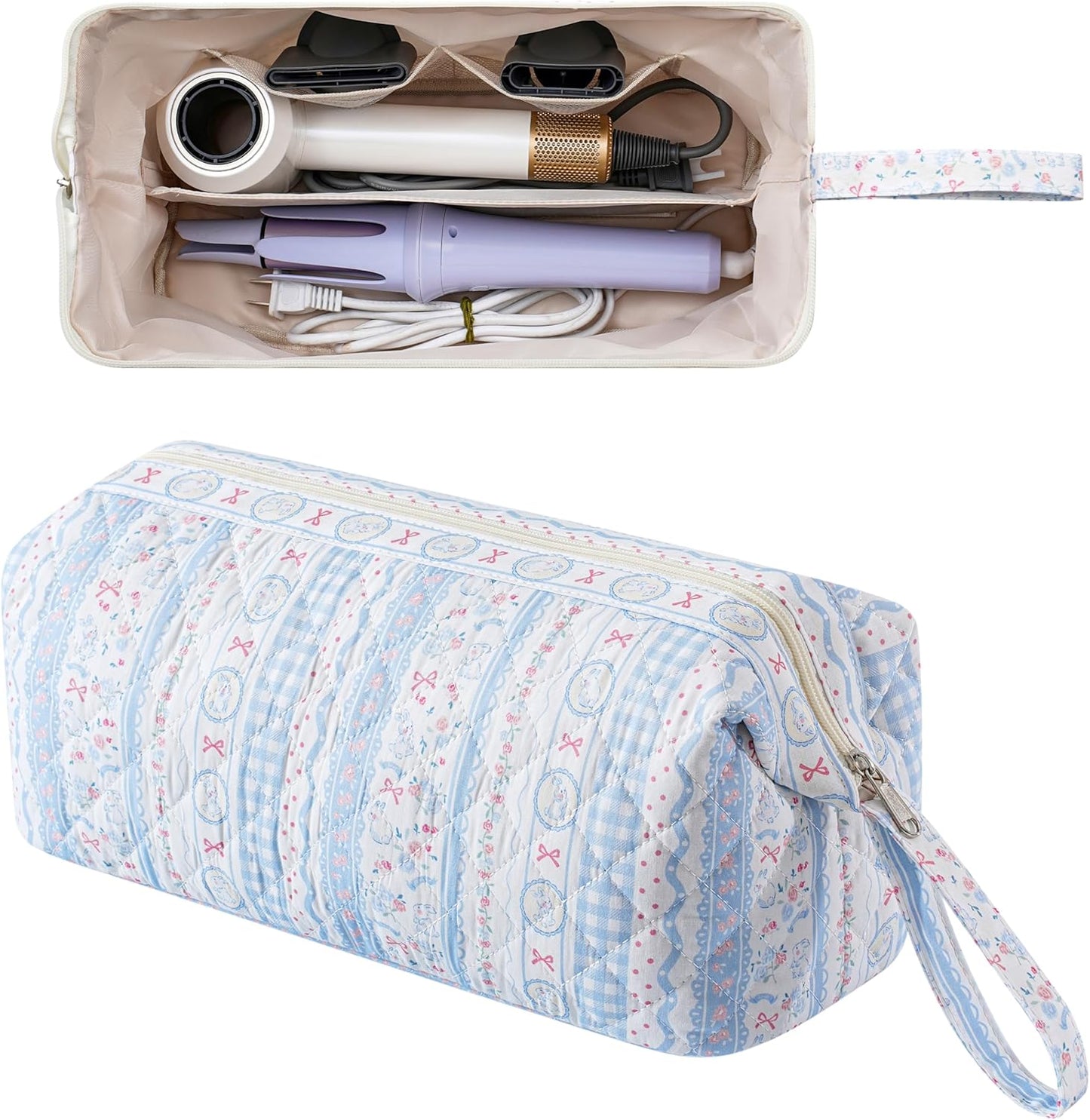 Large Quilted Hair Tools Travel Bag - Cute Dustproof Organizer for Hair Dryer & Curling Iron | Aesthetic Design