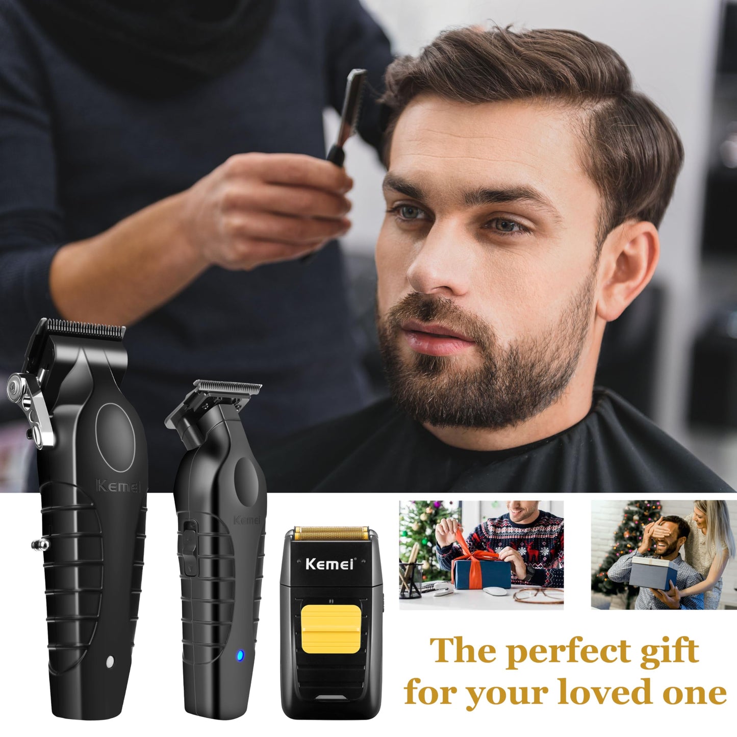 KEMEI Professional Hair Clipper and Trimmers Set, Cordless Barber Clippers, Beard Trimmer, Electric Foil Shaver with Replacement Heads, KM-PG2299, KM-2296, KM-1102