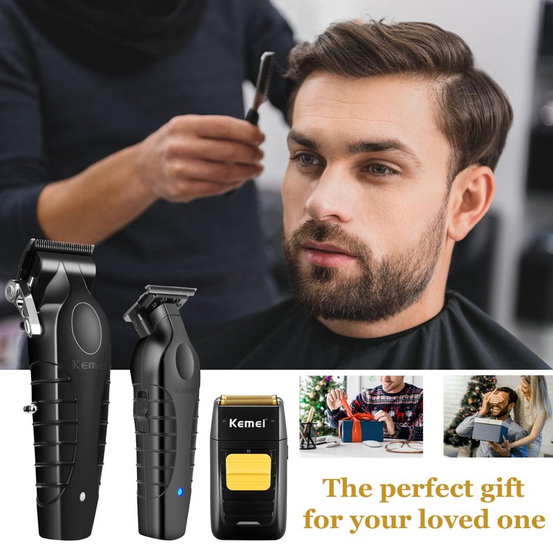 KEMEI Professional Hair Clipper and Trimmers Set, Cordless Barber Clippers, Beard Trimmer, Electric Foil Shaver with Replacement Heads, KM-PG2299, KM-2296, KM-1102