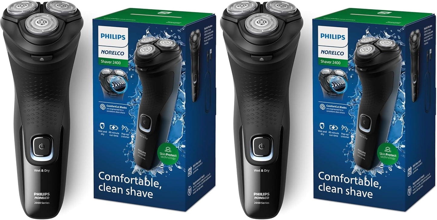 Philips Norelco Shaver 2400 Series - Wet & Dry Electric Shaver with Pop-Up Trimmer | Deep Black, Model X3001/90