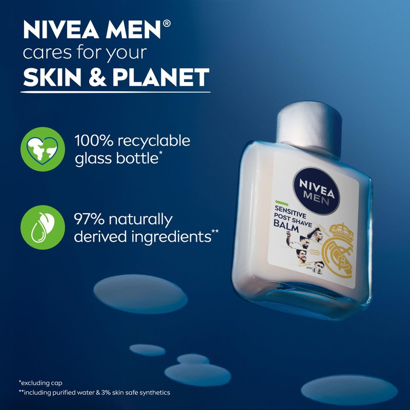 NIVEA MEN Real Madrid Limited Edition Design Sensitive Post Shave Balm, with VitaminPro Complex, Alcohol Free After Shave Balm for Men, 3.3 Fl Oz Bottle