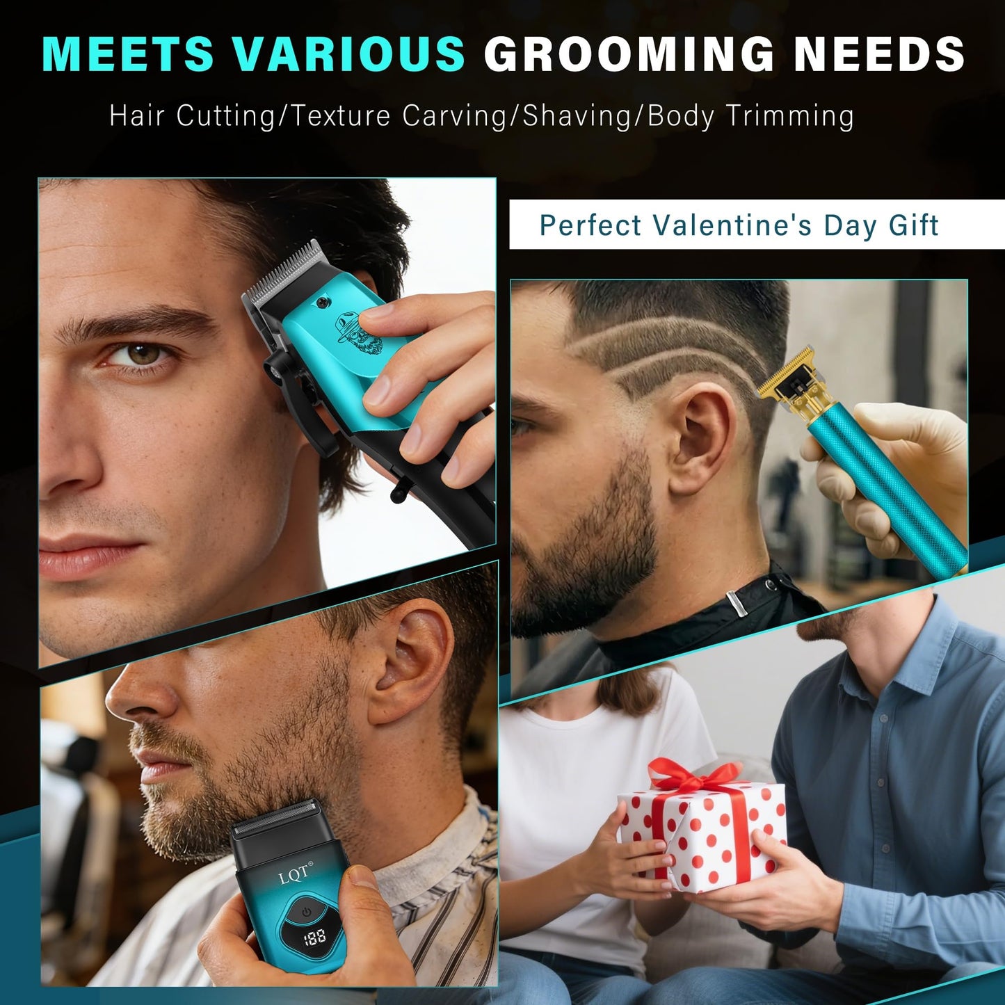 LQT Hair Clippers for Men Professional, Beard Trimmer Kits & Sets, Electric Shavers, Hair Clippers & Trimmer Ceramic T-Blade, for Barber, Gifts for Men (Blue)