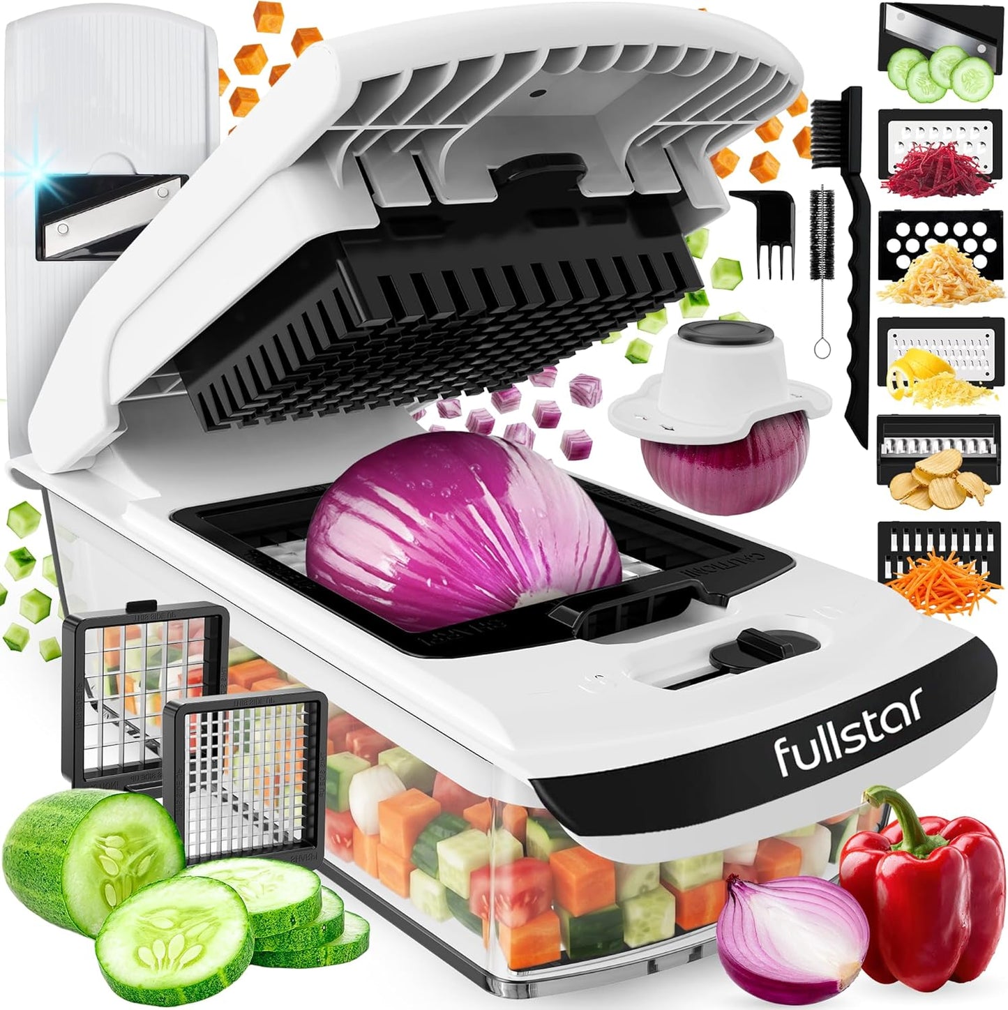 Pro Vegetable Chopper & Spiralizer - 4-in-1 Food Chopper with Container | Kitchen Gadget in White