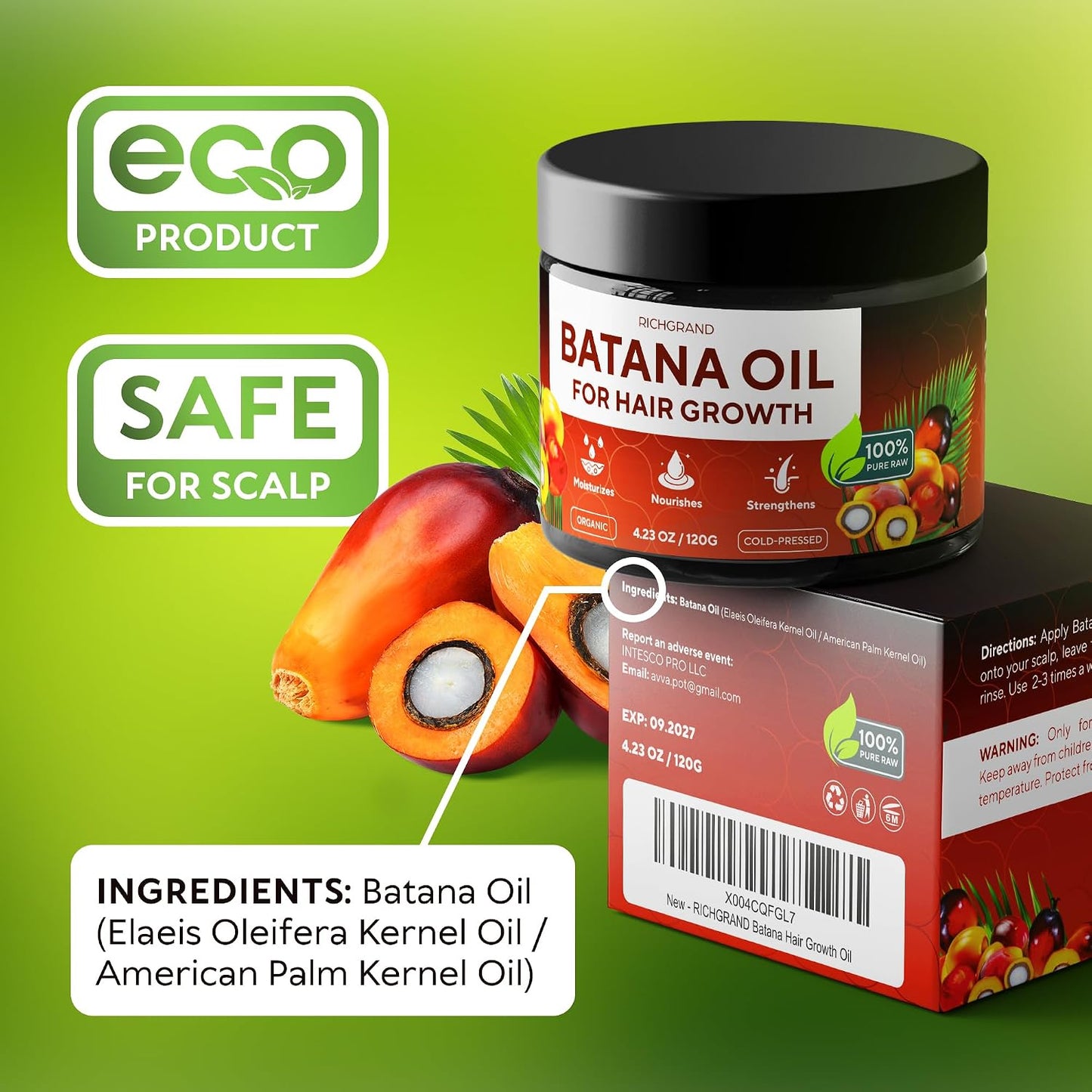 Batana Oil for Hair Growth - Organic Cold Pressed Hair Mask for Thicker Hair & Scalp Health | 4.23 oz