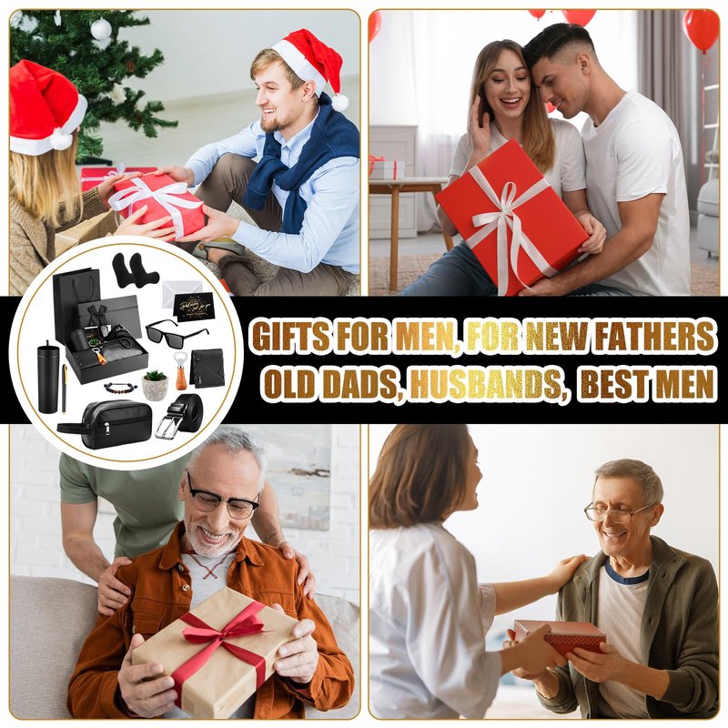 Skylety 13 Pcs Birthdays Gifts Baskets for Men Father Gift for Men Birthdays Gift Box 16 oz Tumblers Wallet Toiletry Bag Sock Bottle Opener Belt Bracelet Glasses Pen for Father's Day Dad Husband