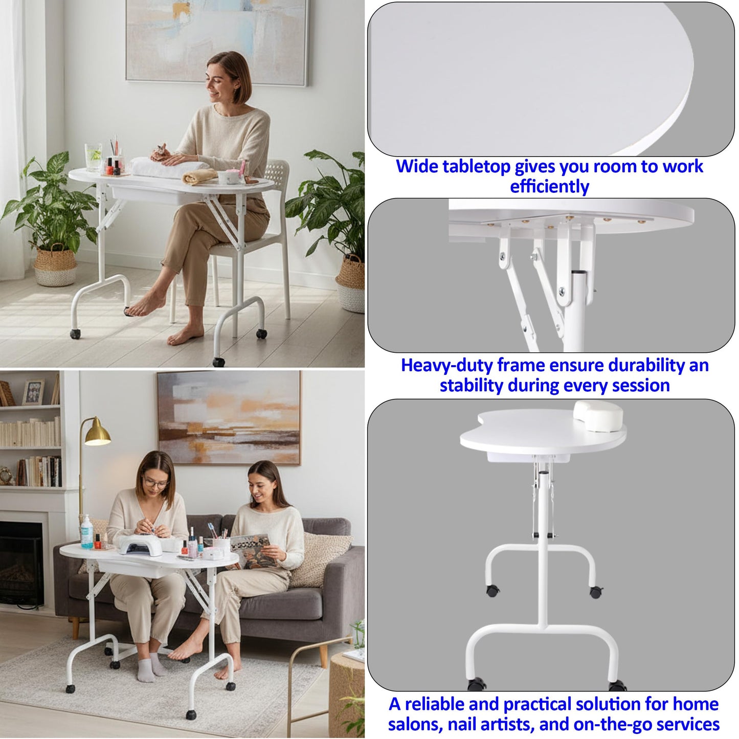 Mohzate Portable Manicure Nail Table Professional Rolling Nail Station with Drawer and Wrist Rest Foldable Nail Tech Desk with Wheels and Carry Bag for for Salon, Studio and Home Use