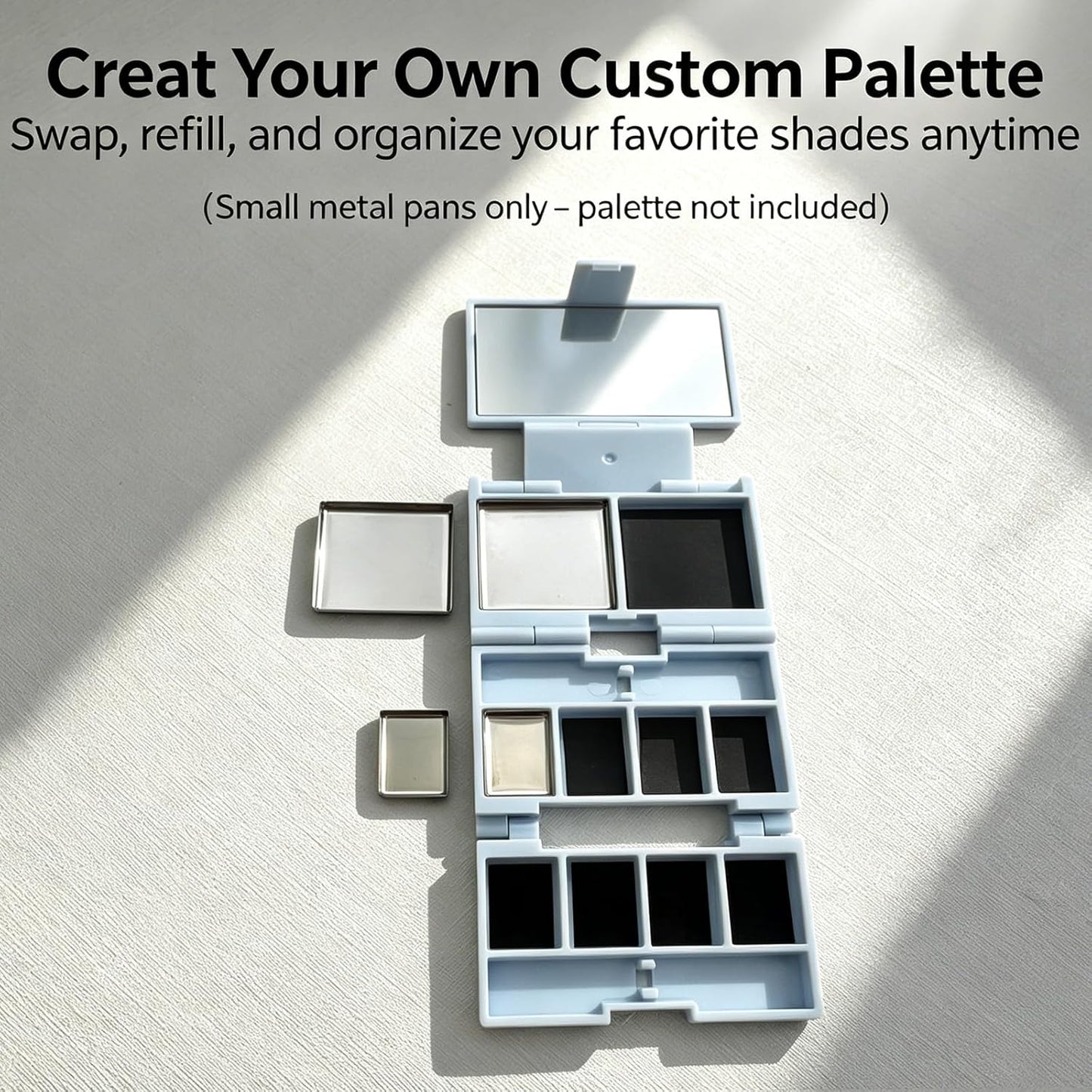 Empty Metal Pans for Magnetic Makeup Palette - 50 Pack of 20 Medium Square & 30 Small Rectangular Silver Tin Refills | Ideal for DIY Eyeshadow, Blush, Lipstick Depotting