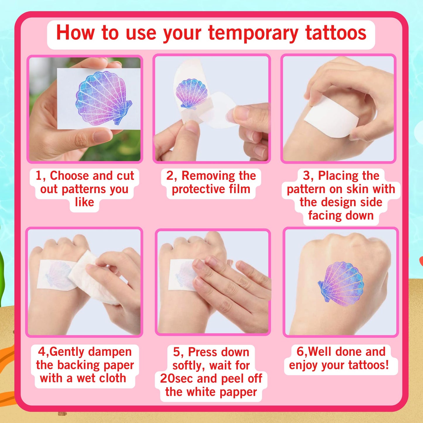 Mermaid Temporary Tattoos Stickers Under The Sea Themed Party Decorations Mermaid Themed Party Favors Supplies Accessories Under The Sea Themed Birthday Decorations Gift Idea For Kids Teen Boy Girl