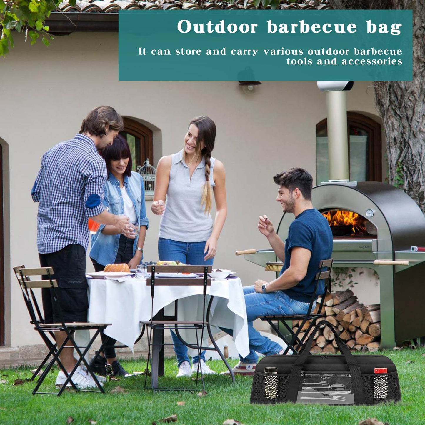 BOHEMIABY Grill Utensil Storage Bag, Large BBQ Tool Organizer Holder Caddy Case with Pockets, Fits up to 20" Tools, for Outdoor Grilling, Camping, Picnic, Barbecue Accessories (Bag Only, Black)