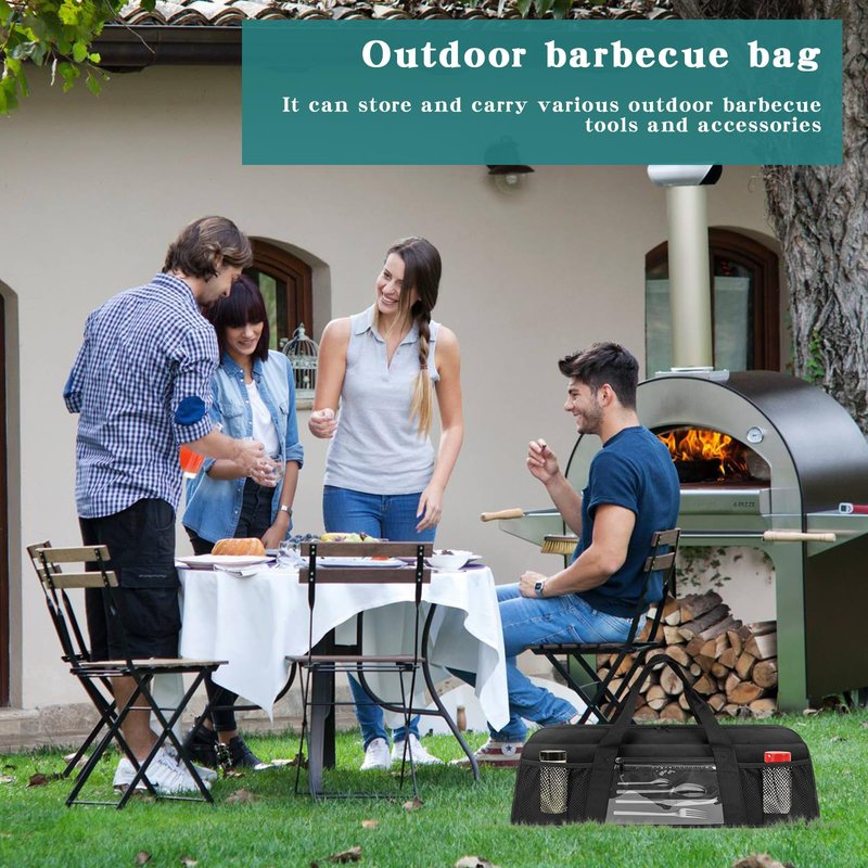 BOHEMIABY Grill Utensil Storage Bag, Large BBQ Tool Organizer Holder Caddy Case with Pockets, Fits up to 20" Tools, for Outdoor Grilling, Camping, Picnic, Barbecue Accessories (Bag Only, Black)