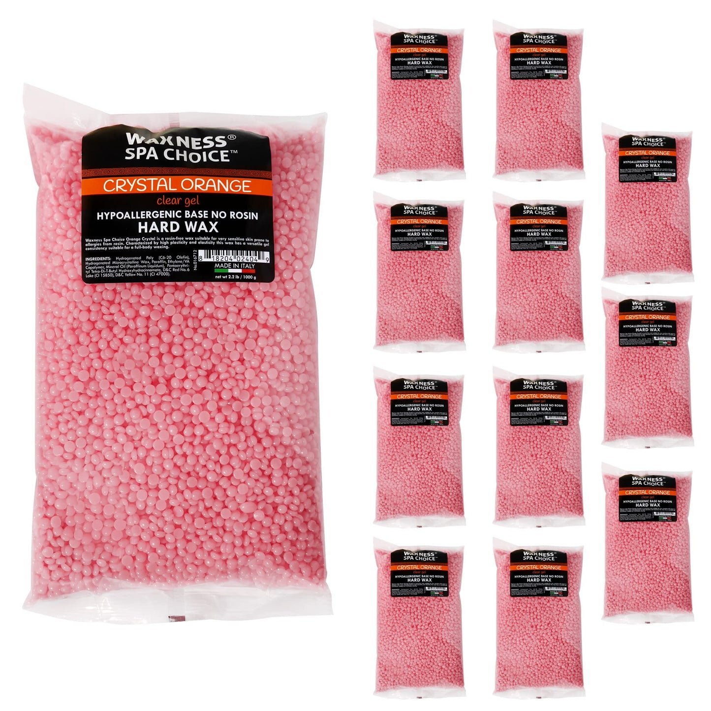 Waxness Spa Choice Crystal Orange No Rosin Hard Wax Beads 2.2 lb / 1 kg Bulk Pack of 12