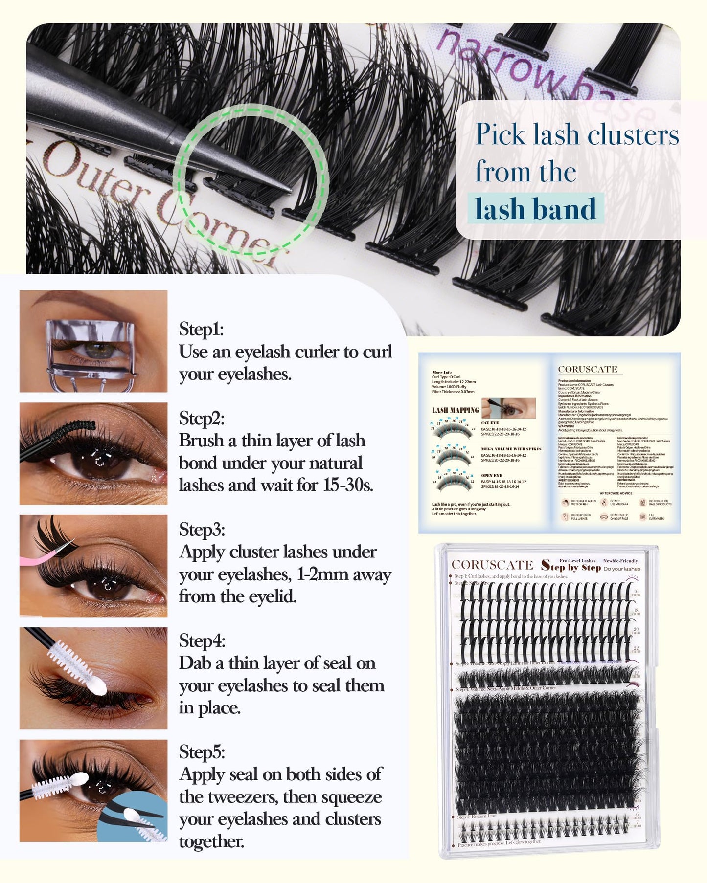 CORUSCATE Lash Clusters with Spikes Volume Eyelash Clusters Fairy Spike Lashes Cluster Eyelash Extensions with Bottom Lashes Cluster DIY Volume Extension Mega & Spikes & Bottom Full Glam