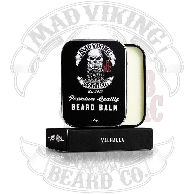 Mad Viking Valhalla Beard Balm – Non-Greasy Balm to Soften and Style with a Medium Hold - Made with Shea Butter, Beeswax & Premium Oils - Smooth Sandalwood & Vanilla Scent, Made in the USA - 2oz