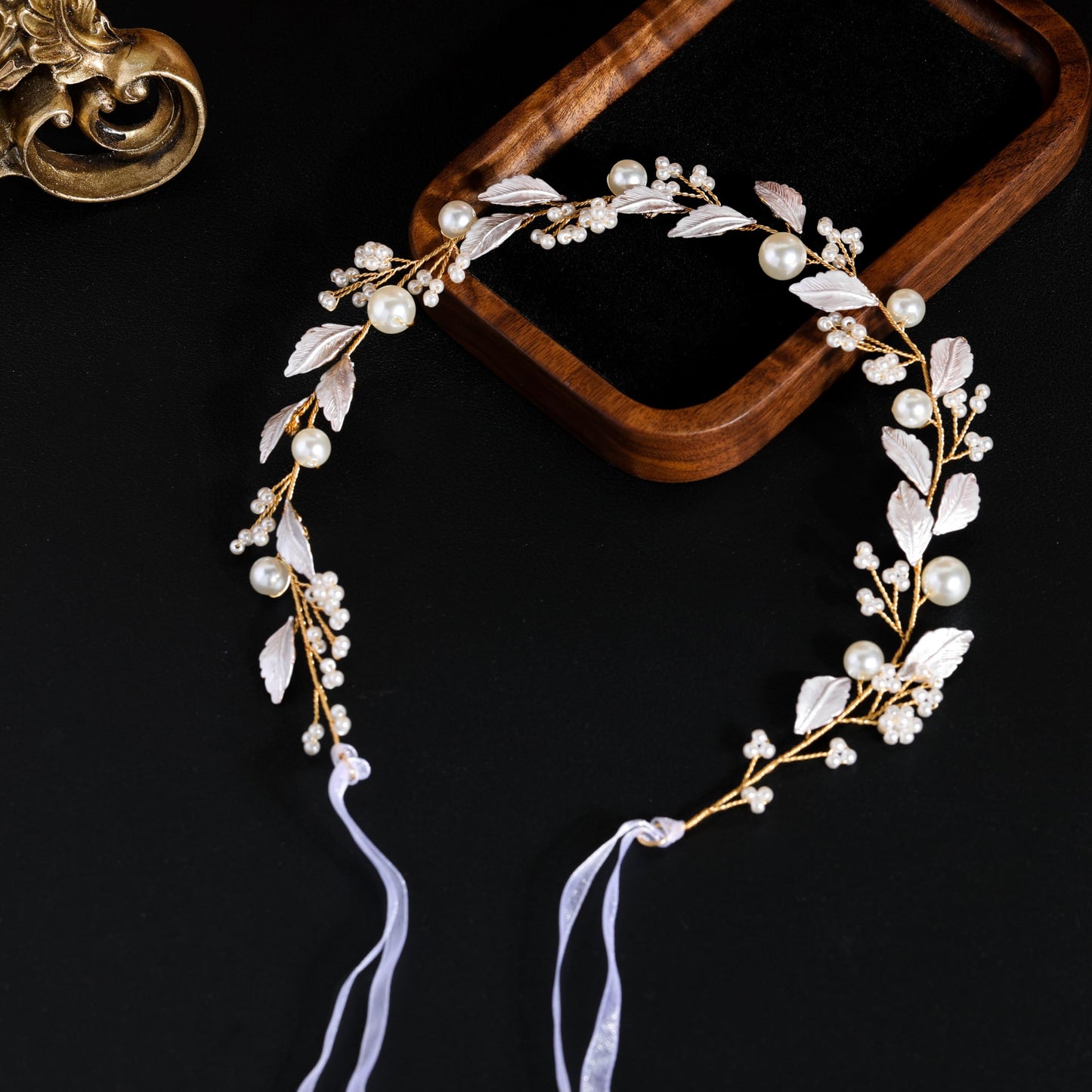 527&huan Handmade Wire Woven Bridal Hair Vine, Metal-Plated Leaves with Pearl Clusters Wedding Hair Accessories for Bride, Bridal Headpieces for Bridesmaid Prom Flower Girl Formal Events