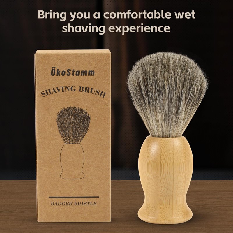 ÖkoStamm Pure Badger Shaving Brush - Bamboo Shave Brush for Man, Dense Bristle Shaving Brush with Water Absorption for Wet Shaving
