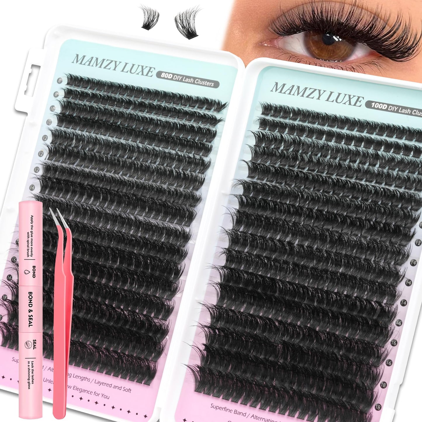 Fluff Lash Clusters Kit 608PCS Cluster Eyelash Extensions Kit 8-18MM Wispy Lashes Clusters Kit 80D 100D D-Curly Eyelash Clusters Mix Daily Look Fake Eyelashes Extension Kit