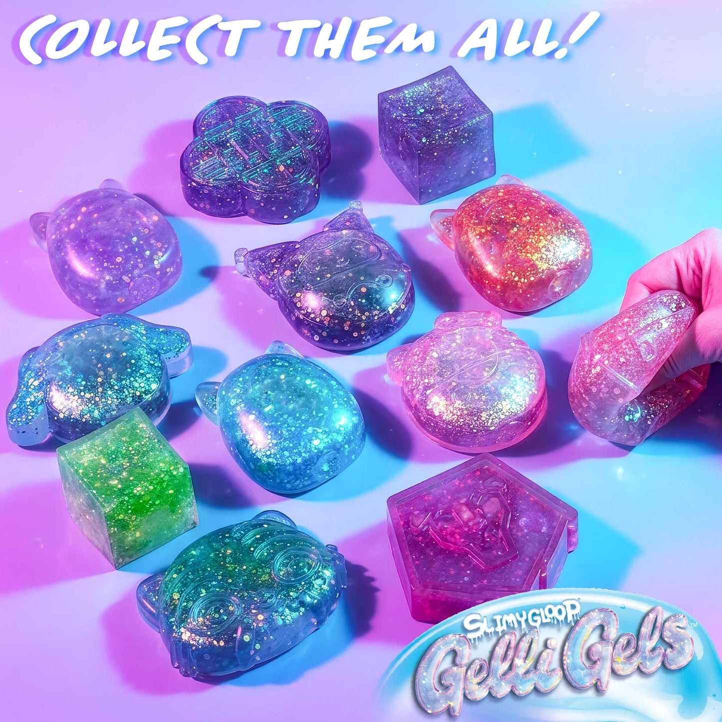 Original Squishmallows™ SLIMYGLOOP Blue Gelli Gels™, Slow Rising Sensory Squeeze Toy with Glitter, Gel Filled Fidget Toys