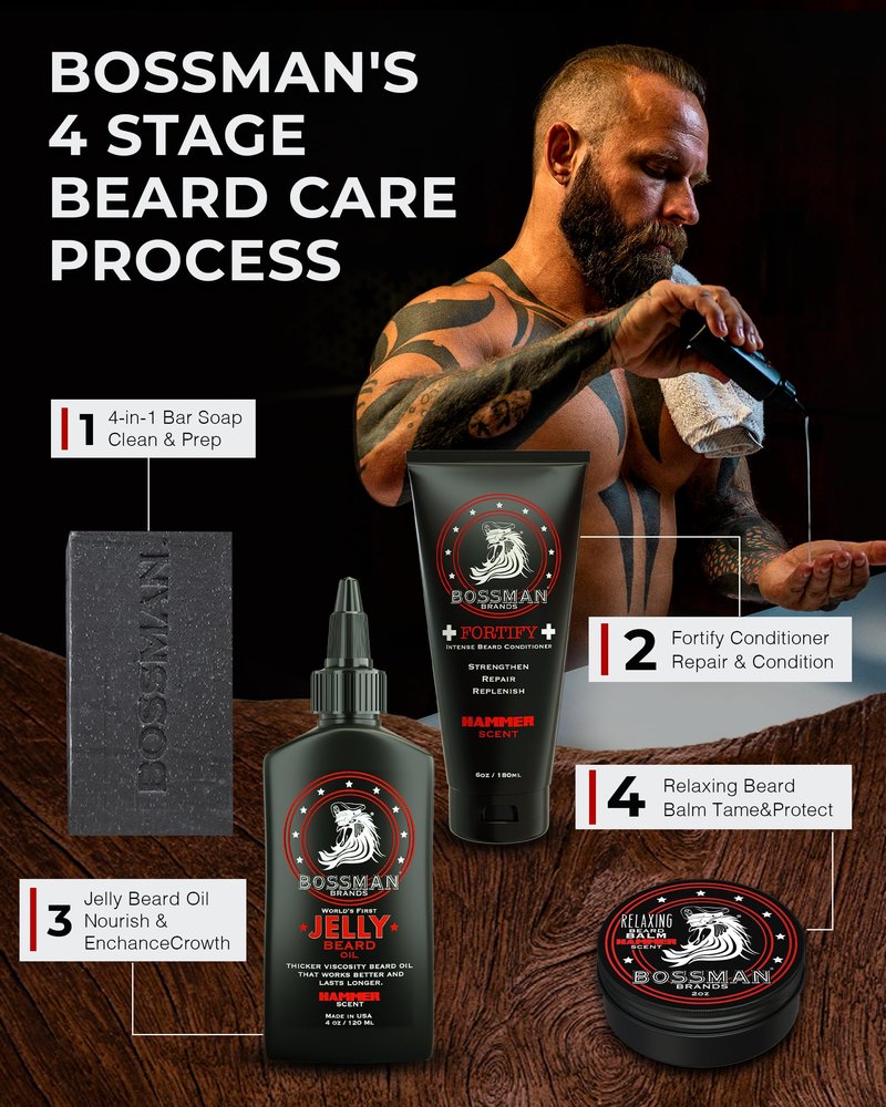 Bossman Jelly Beard Oil for Men - 3 Pack (12 oz in Total, Hammer Scent) – Softens, Moisturizes & Conditions with Natural Ingredients