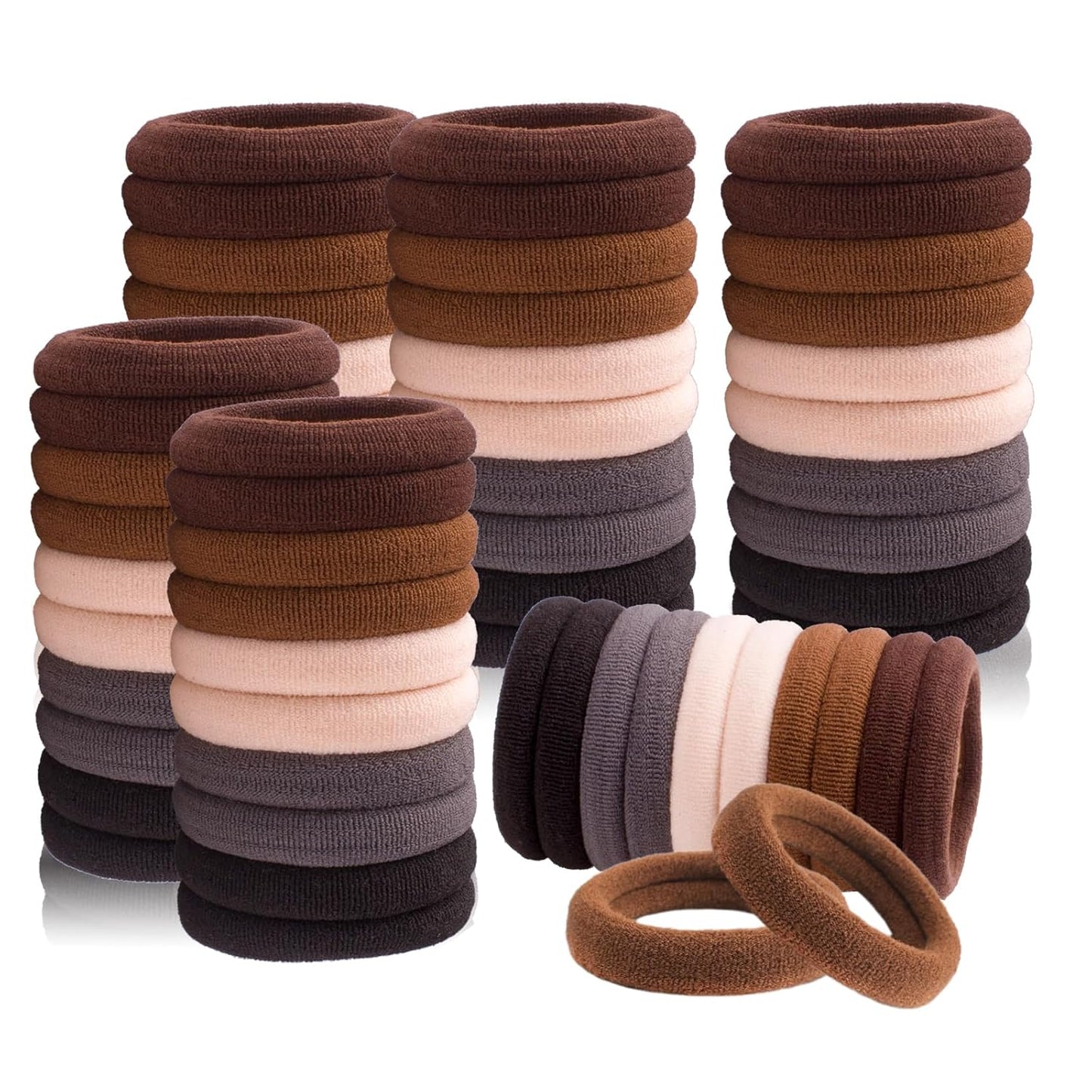 No Damage Hair Ties - 120 PCS Soft Seamless Cotton & Nylon Ponytail Holders | Hair Bands for Thick Hair (Black)