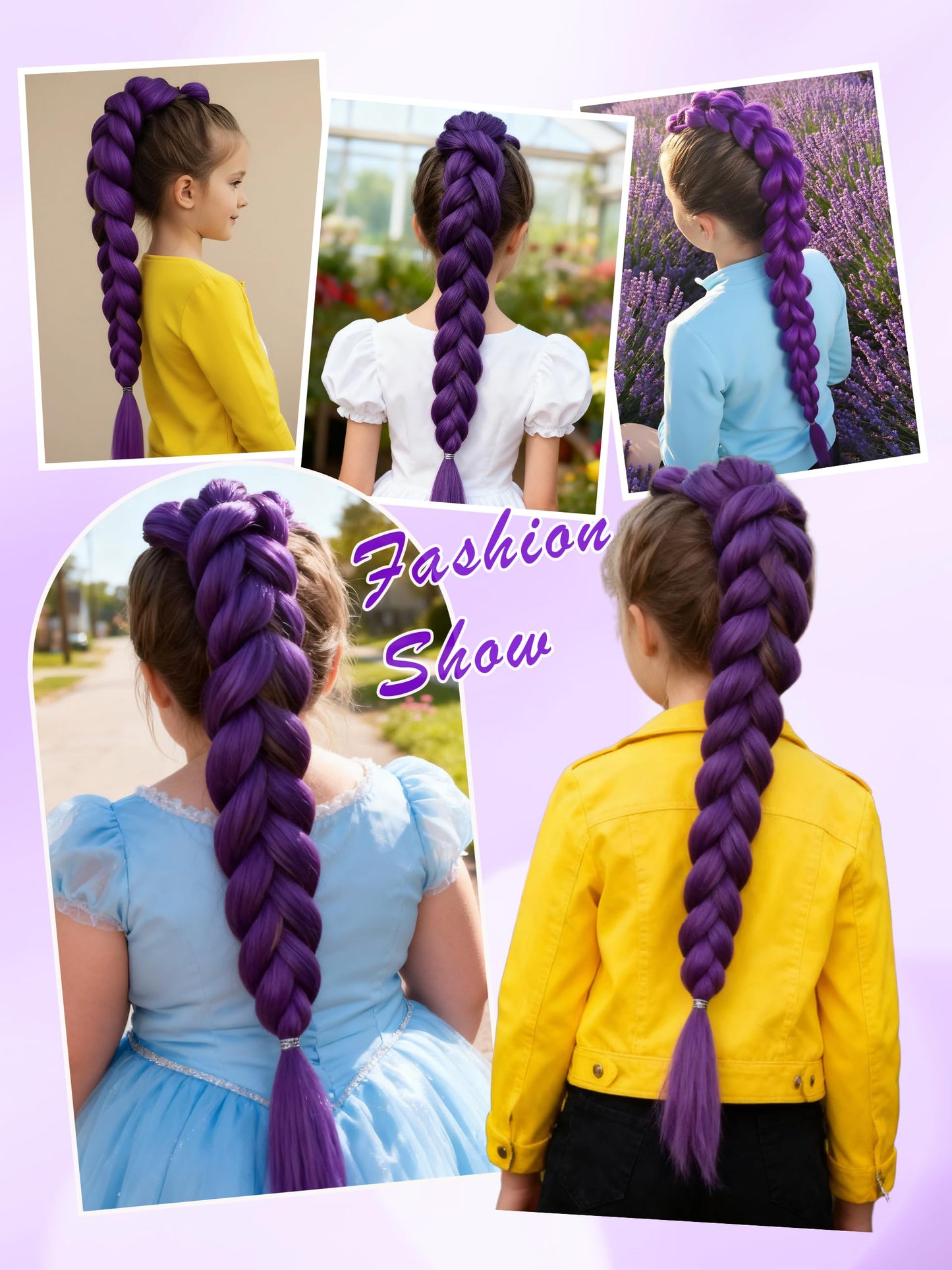Purple Hair Extensions Long Pre-Stretched Braiding Hair Extensions 2 Packs Synthetic Crochet Hair Twist Braids for Cosplay Costume Party 26 Inch