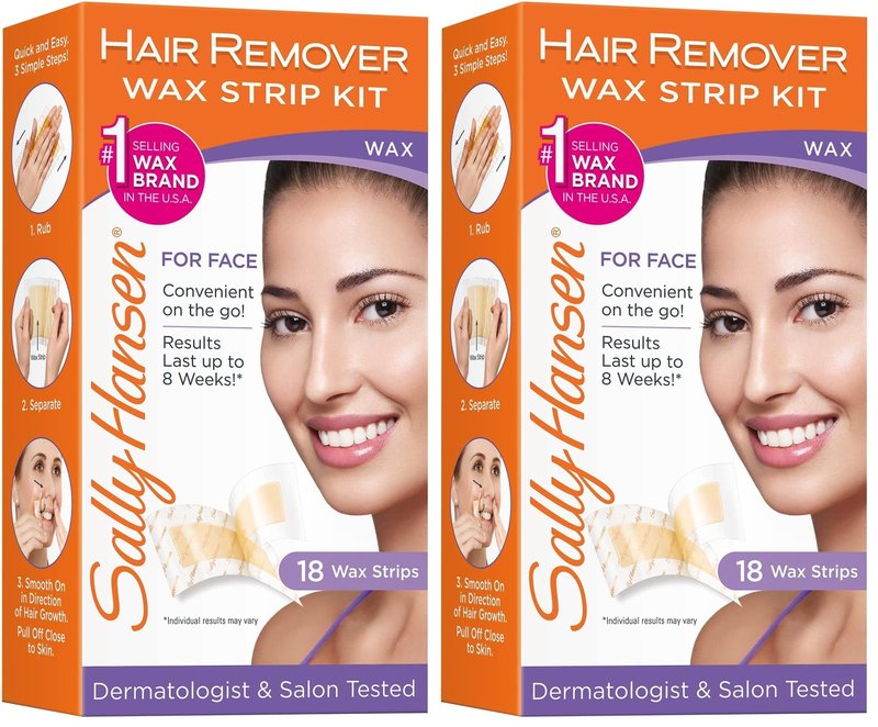 Sally Hansen Face Hair Removal Wax Strips Kit | At-Home Use 18 Count, (Pack of 2)