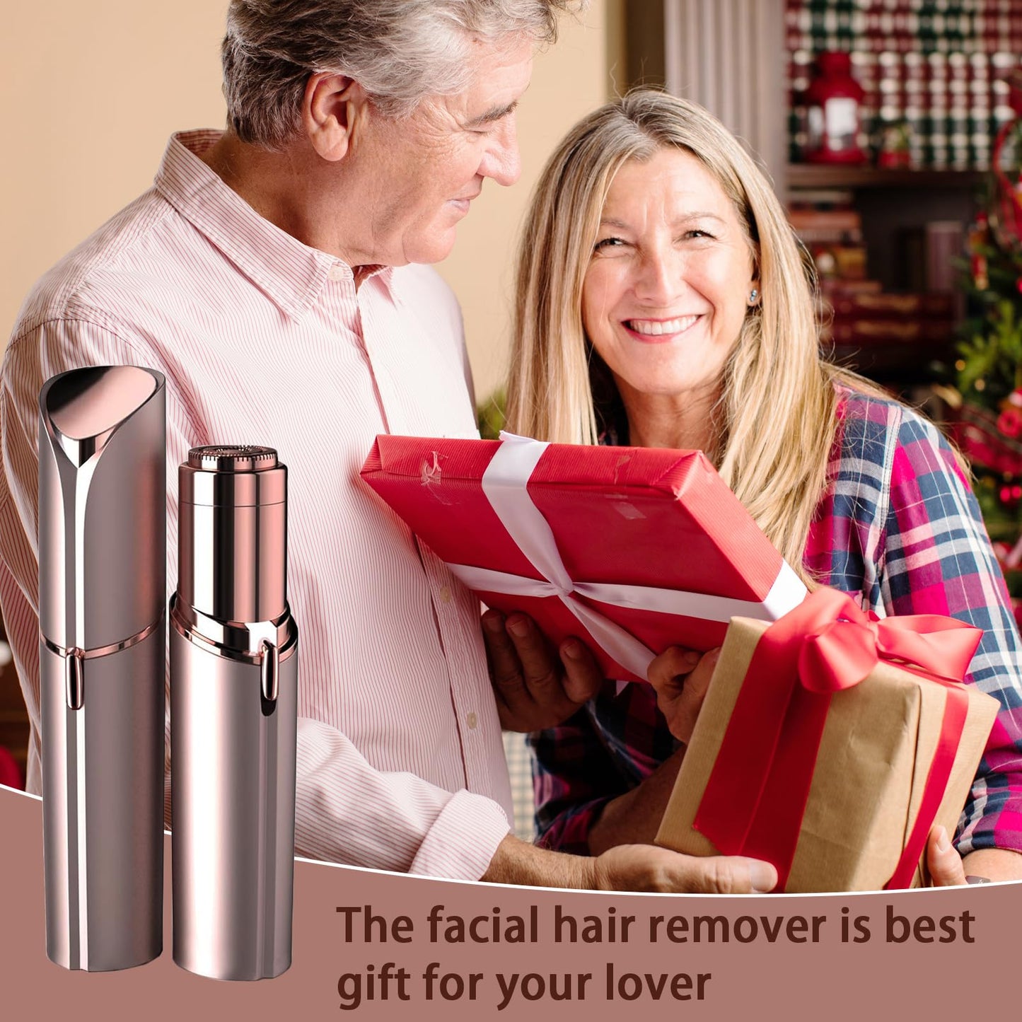 innobeaut Women's Painless Hair Remover for Women, Battery Powered Facial Hair Shaver for Lips, Chin, Neck, and Cheek with 2 Replacement Heads, Rose Gold
