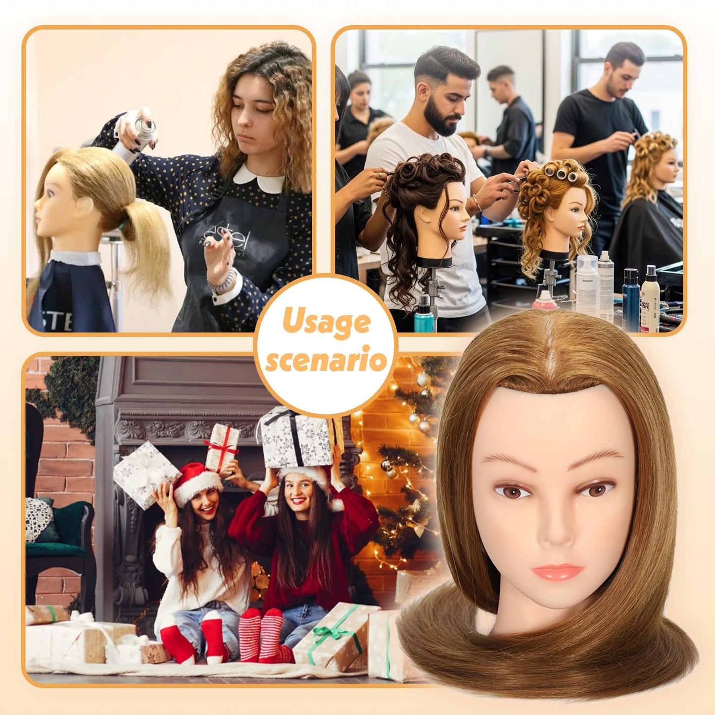 22" MQHIHI Mannequin Head Human Hair Cosmetology Manikin Doll Head with 80% Real Hair for Hairdresser Practice Cutting Braiding Hair Styling with Clamp Holder and Tools (Light Brown)