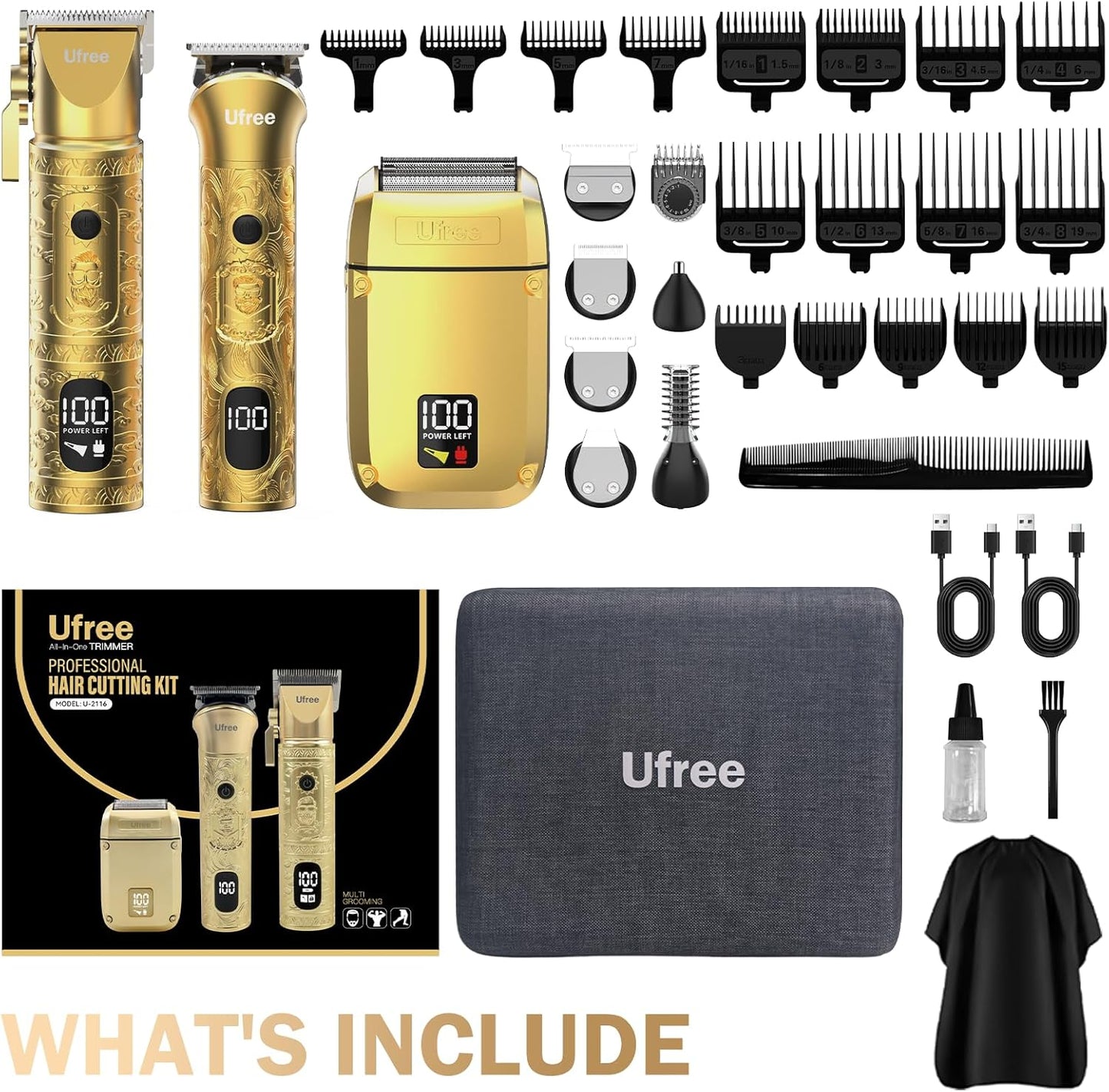 Ufree 8-In-1 Professional Hair Cutting Kit - Cordless Clippers & Trimmers Set for Men | Rechargeable Beard Trimmer & Electric Shaver