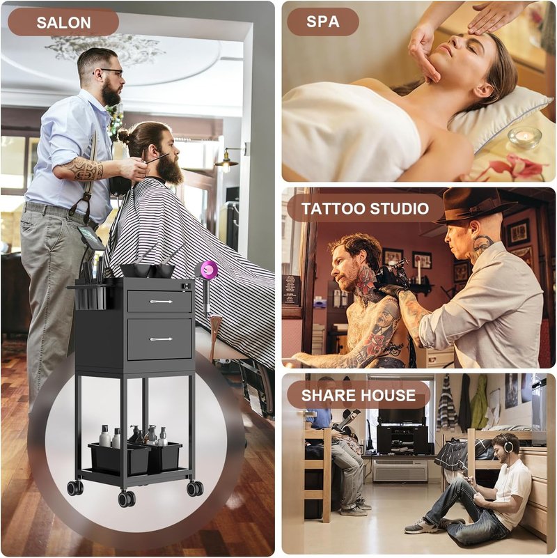 Lockable Metal Salon Cart - Sturdy Rolling Storage Trolley with Wheels | High-End Tool Organizer for Hair Stylist & Barber