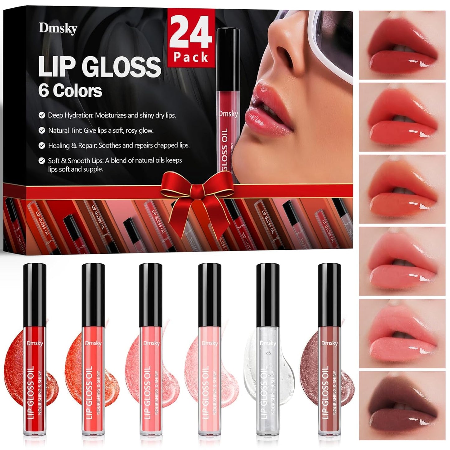 Lip Gloss Set - 12 Pack Shiny Moisturizing Lip Oil for Dry Cracked Lips | 6 Vibrant Colors for Women and Girls