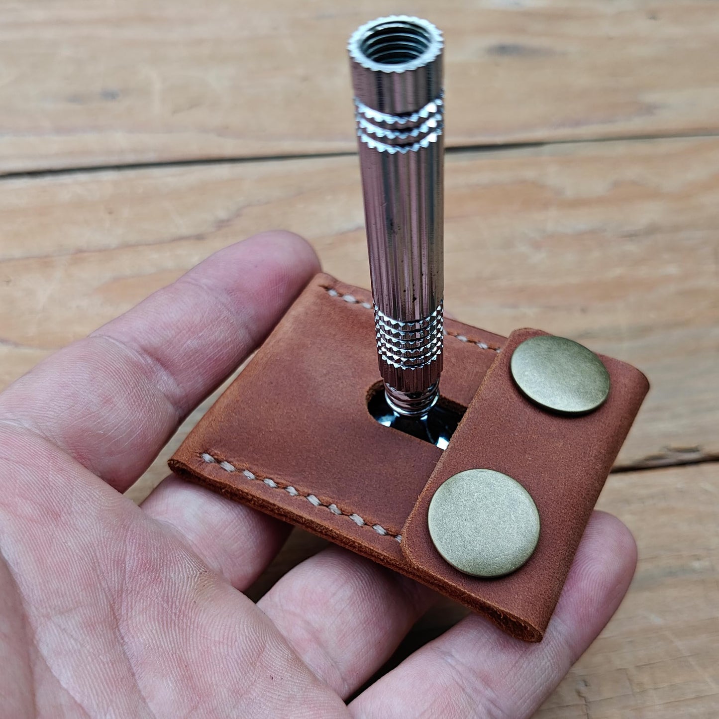 MEEBOY Handmade Leather Safety Razor Cover, Double Edge Head Case, Travel Protection Accessory (Brown)
