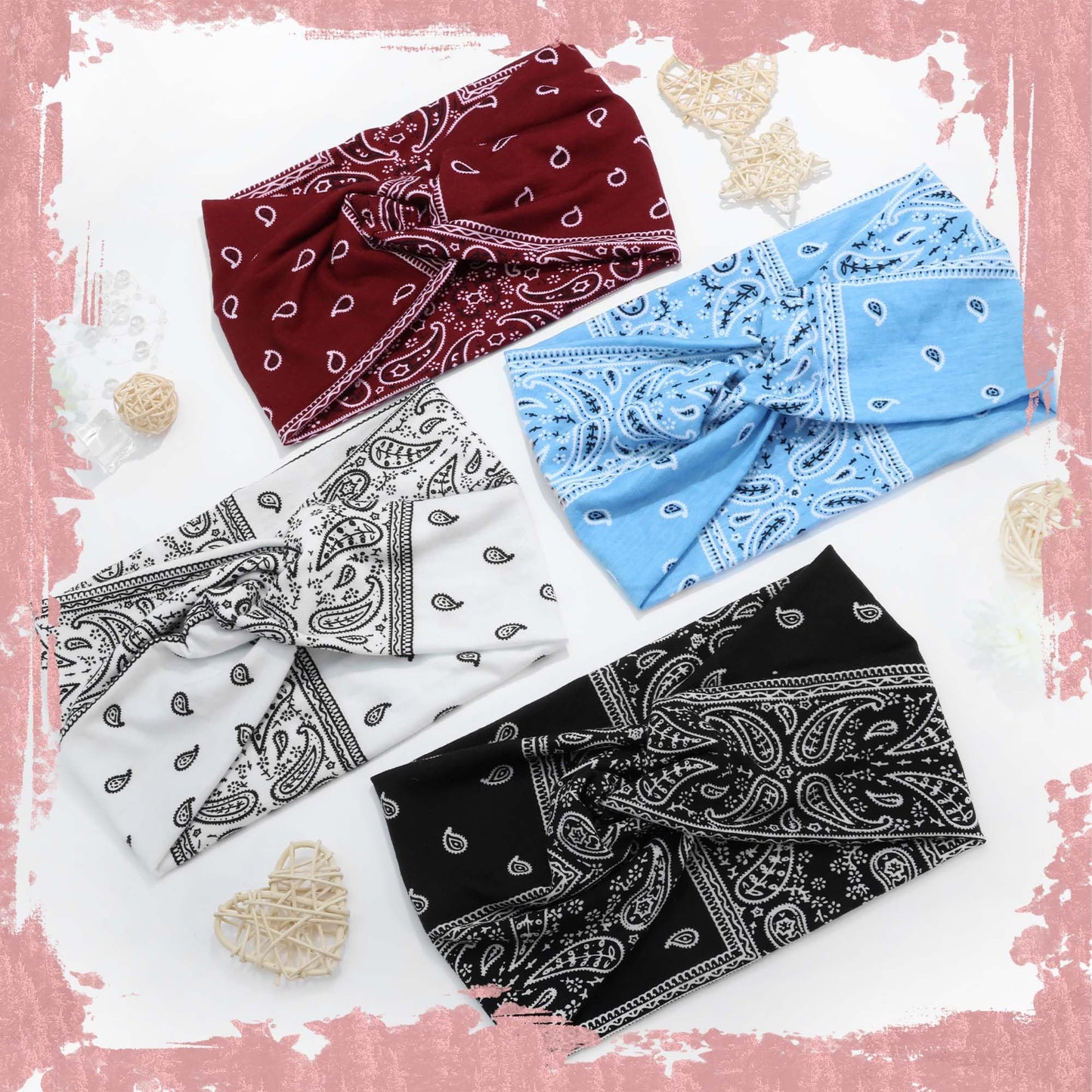 FARSYOD African Boho Headbands For Women's Wide Elastic Hair Bandana 4Pcs