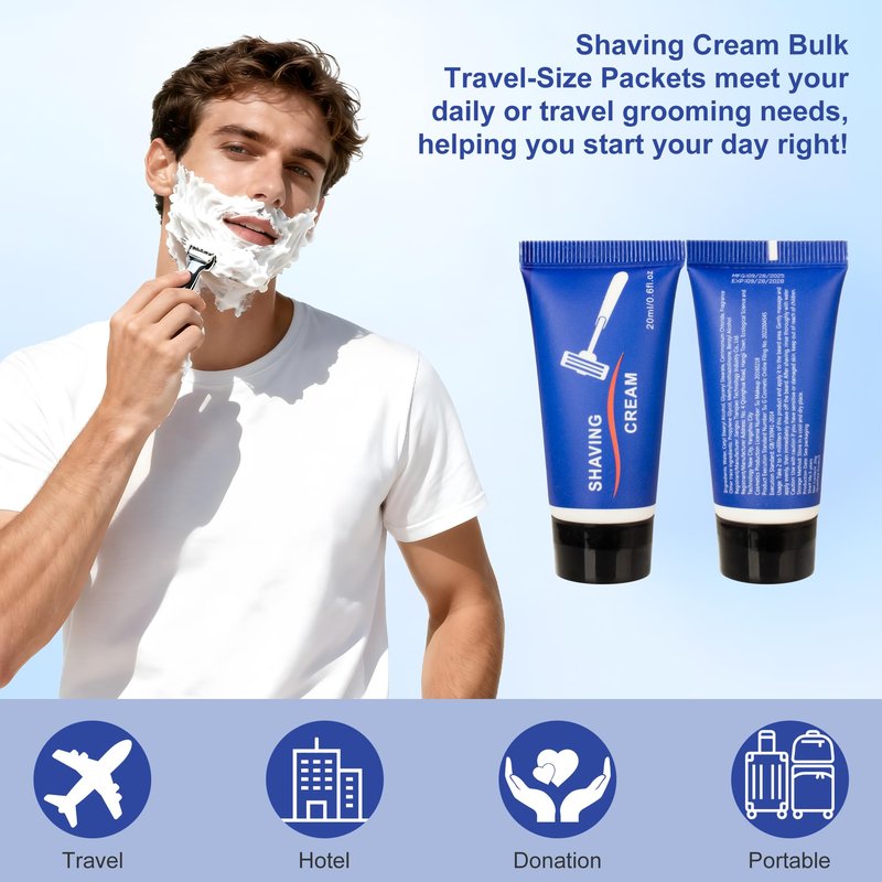 Lilingsty Shaving Cream Bulk, 20ml/0.7fl oz Travel Shaving Cream, Individually Packaged, Suitable for Travelling, Hotels, Home, Camping, Charities, Homeless People (50-PACK)